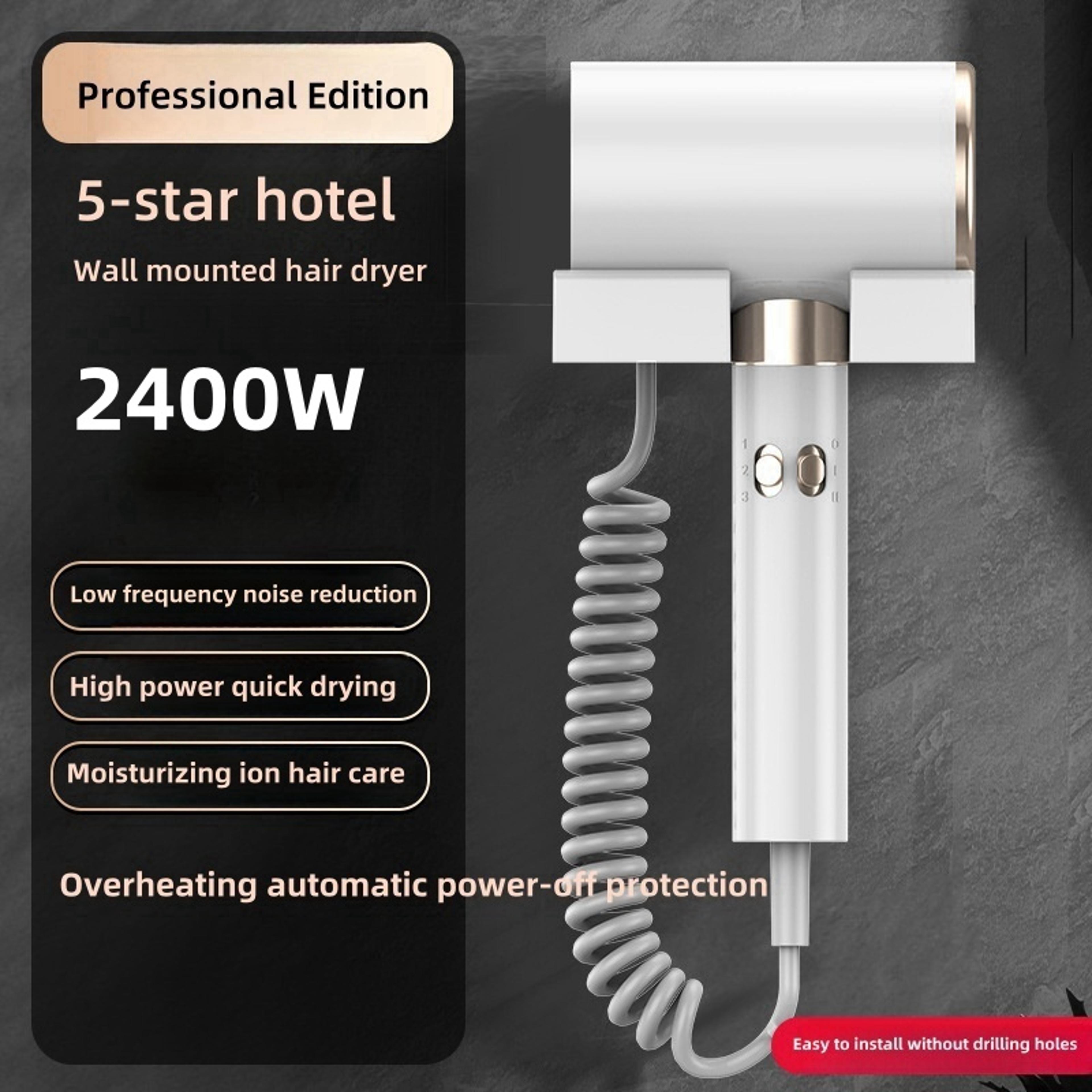 wall mounted hair dryer with fast drying quiet operation & no drill installation