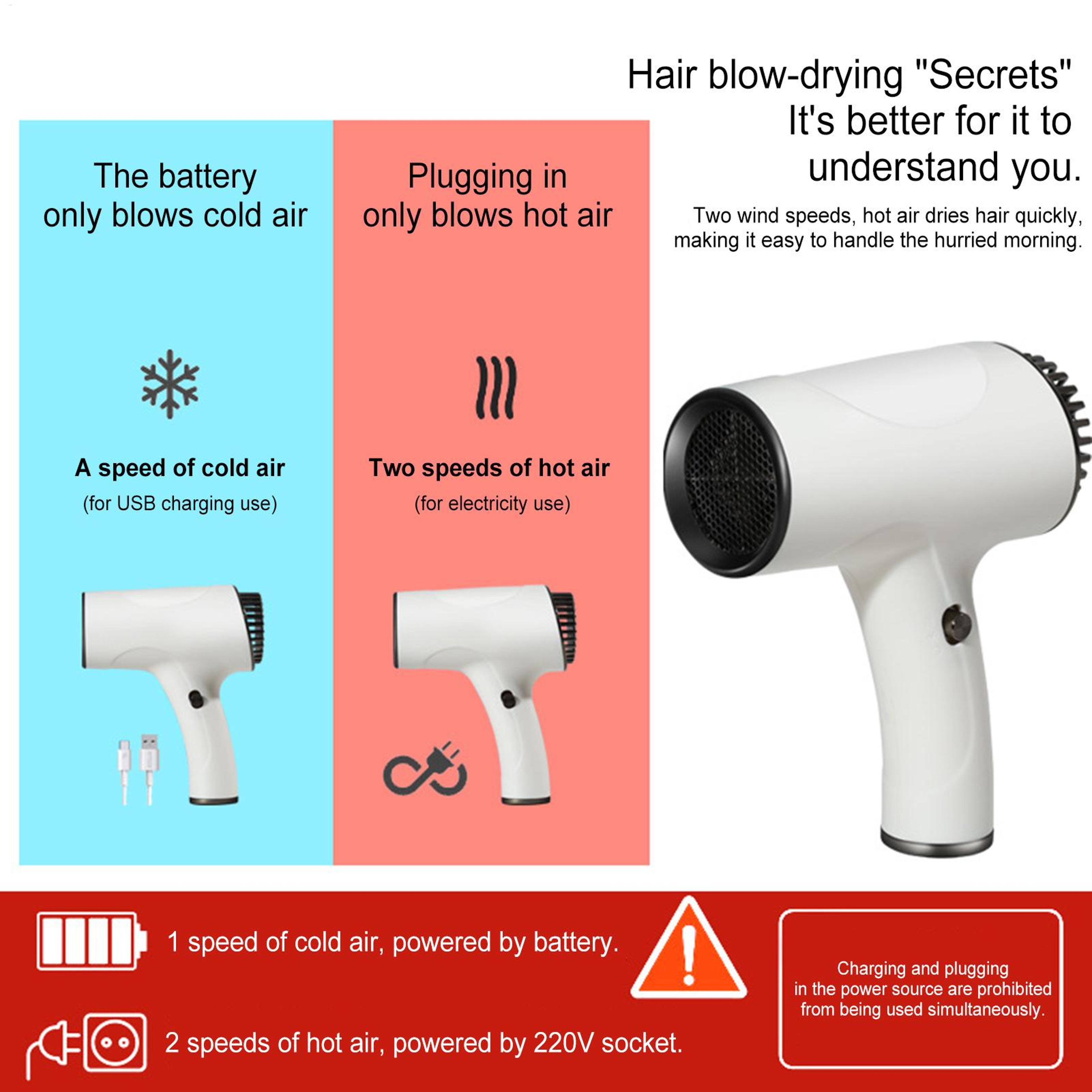Portable Cordless Hair Dryer Rechargeable Travel Hair Dryer With Hot  Cold Air And Speed Settings 4