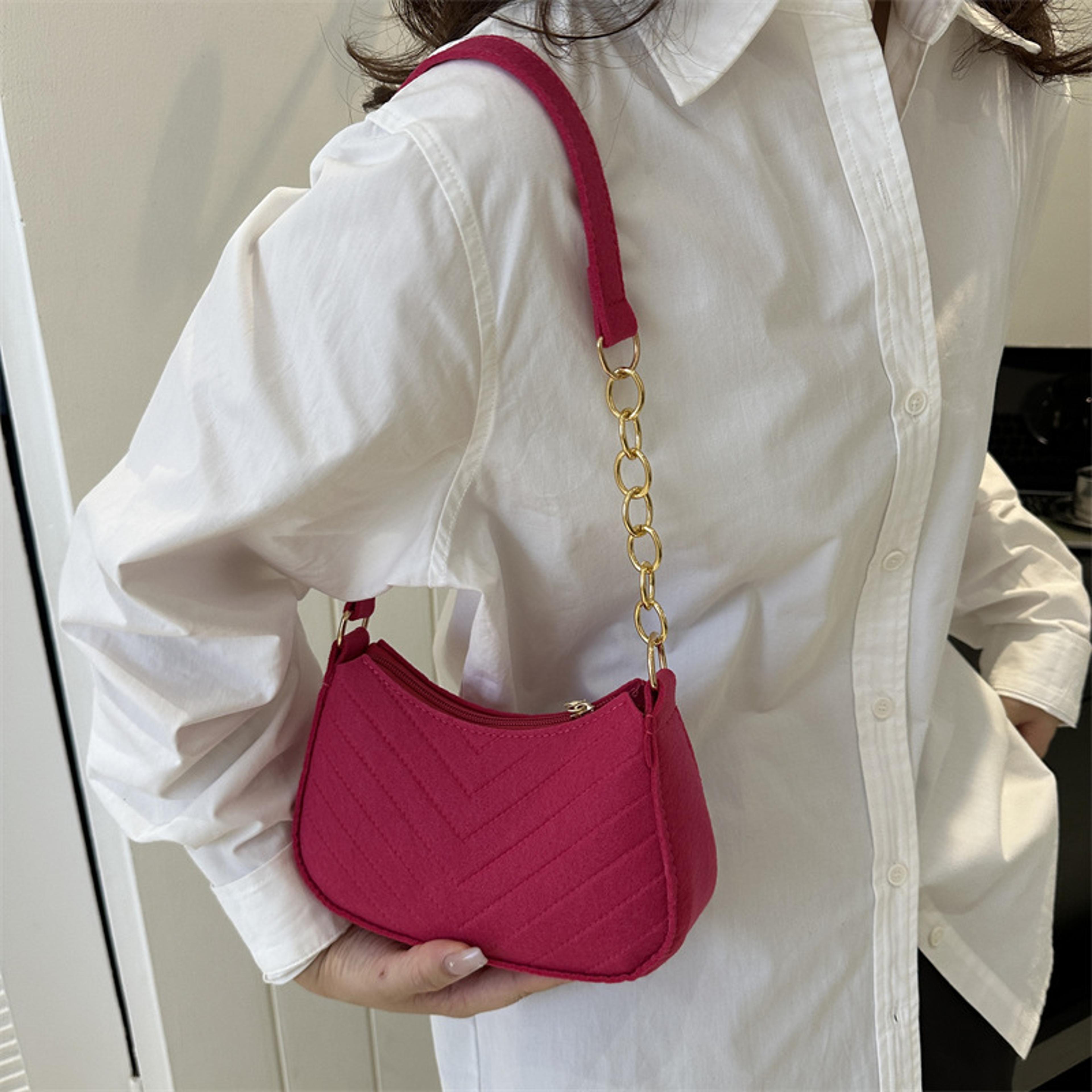Elegant Mini Shoulder Bag Felt Crescent Handbag For Women With Chain Strap 2