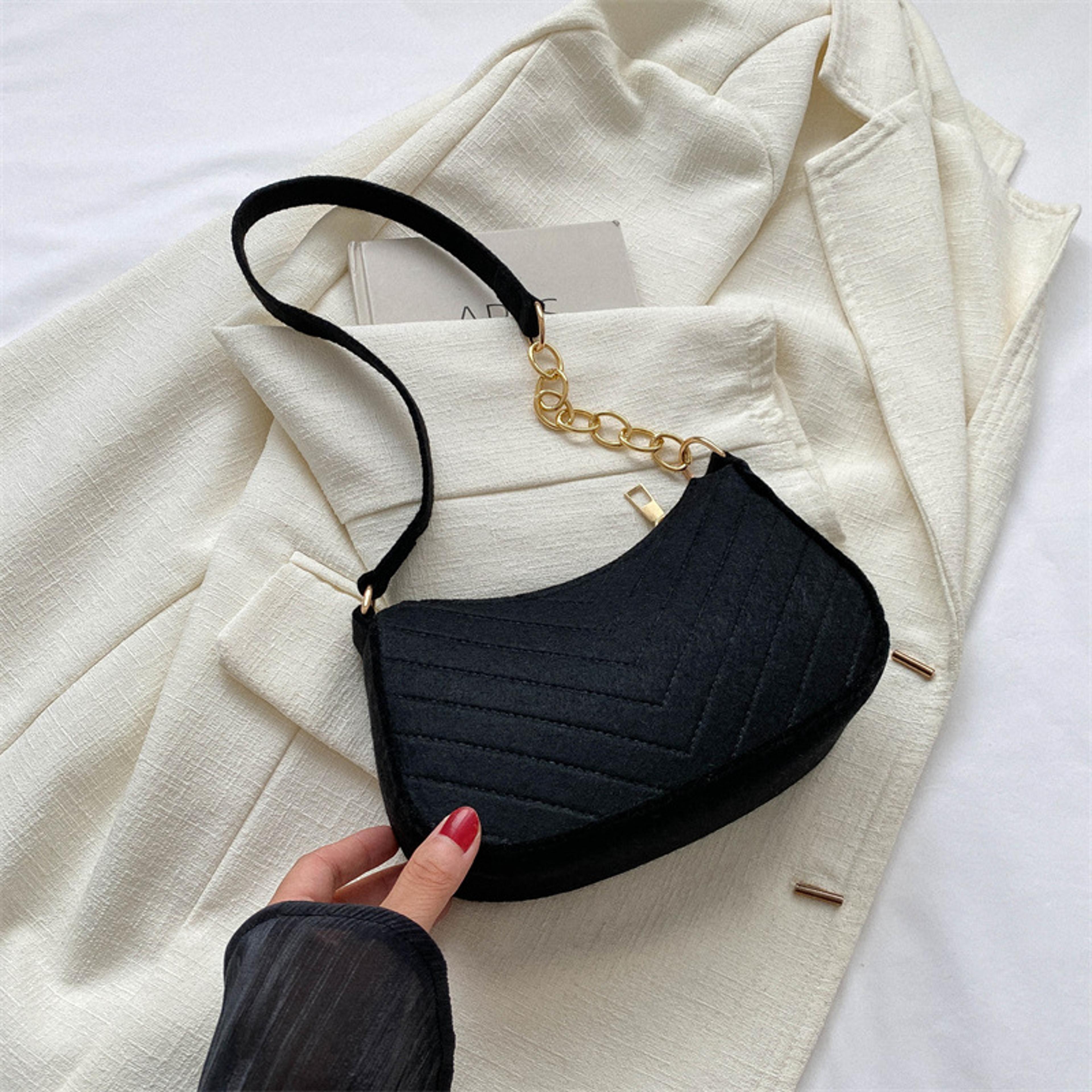 Elegant Mini Shoulder Bag Felt Crescent Handbag For Women With Chain Strap 3