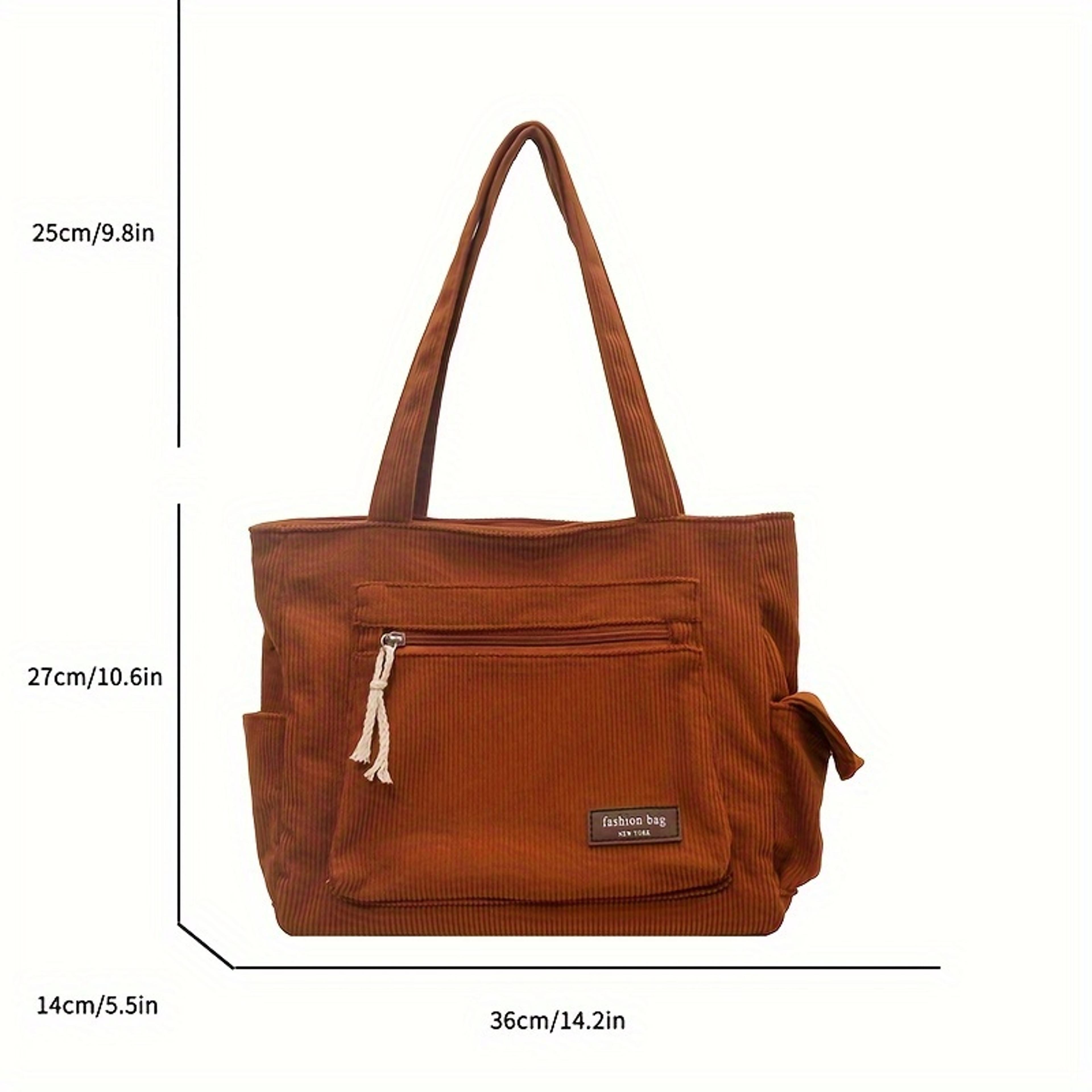 Retro Corduroy Tote Bag With Multi Pockets For School Work  Everyday Shopping 2