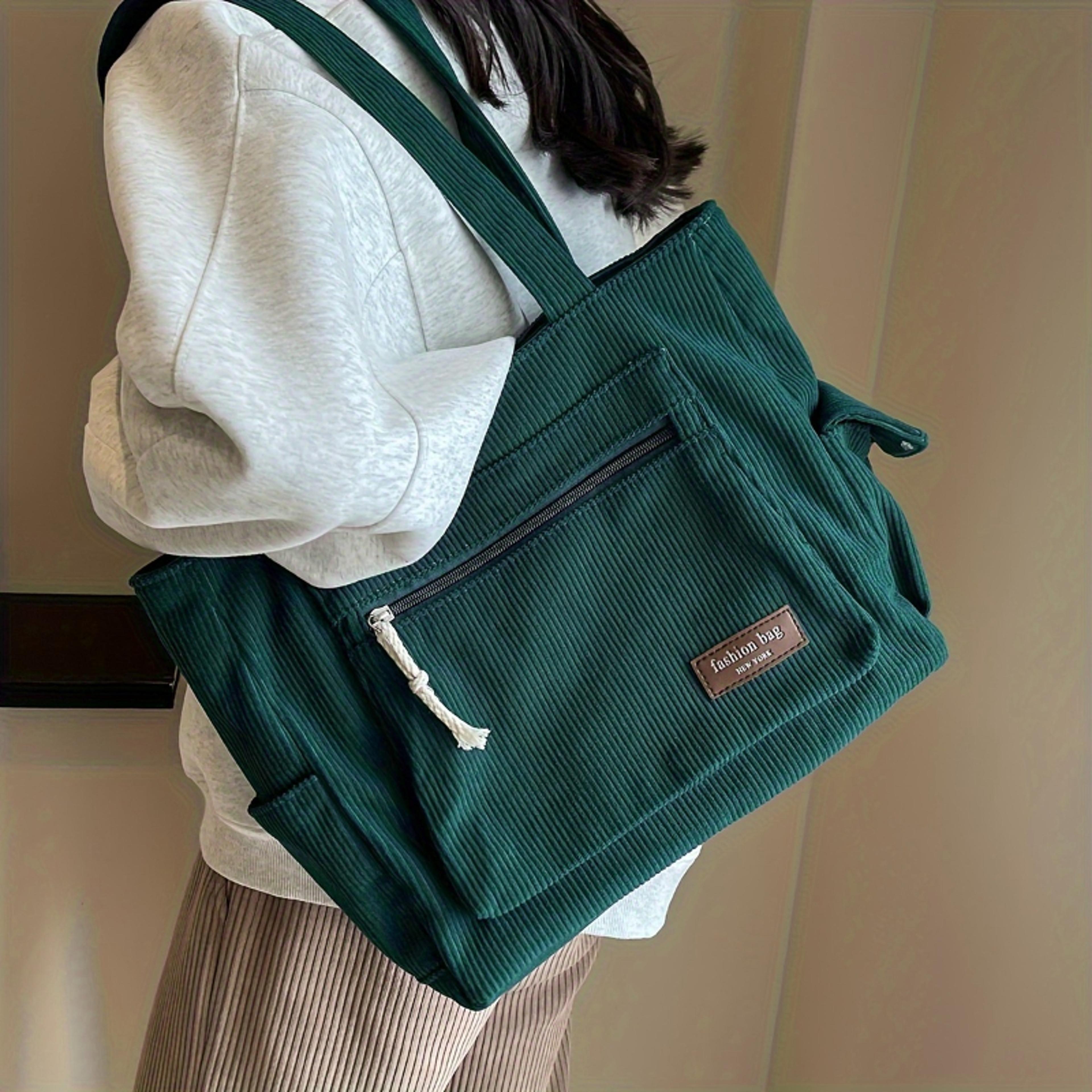 Retro Corduroy Tote Bag With Multi Pockets For School Work  Everyday Shopping 3