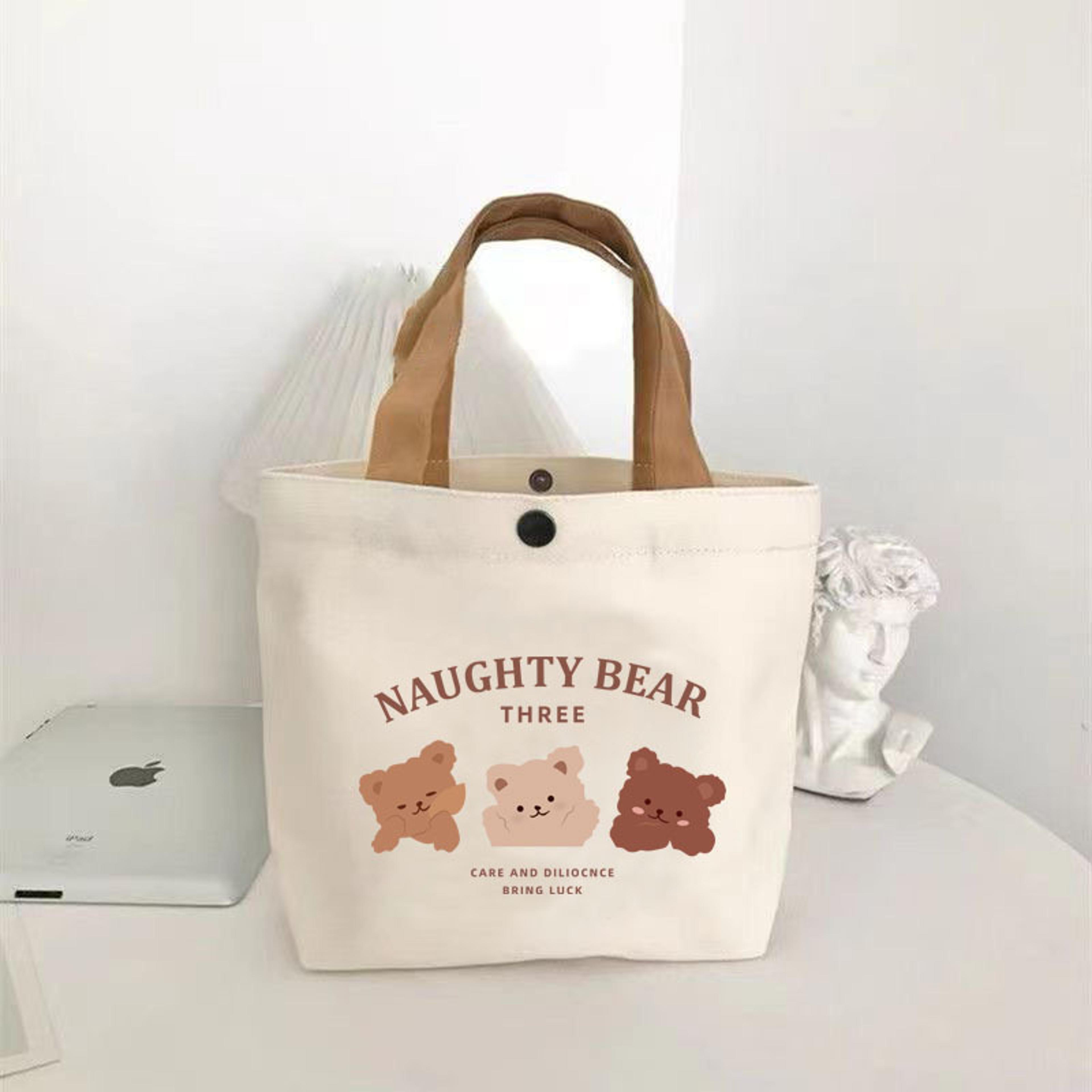 Cute Canvas Tote Bag With Little Bear Print Reusable Lunch Tote For Work School  Everyday Carry 3