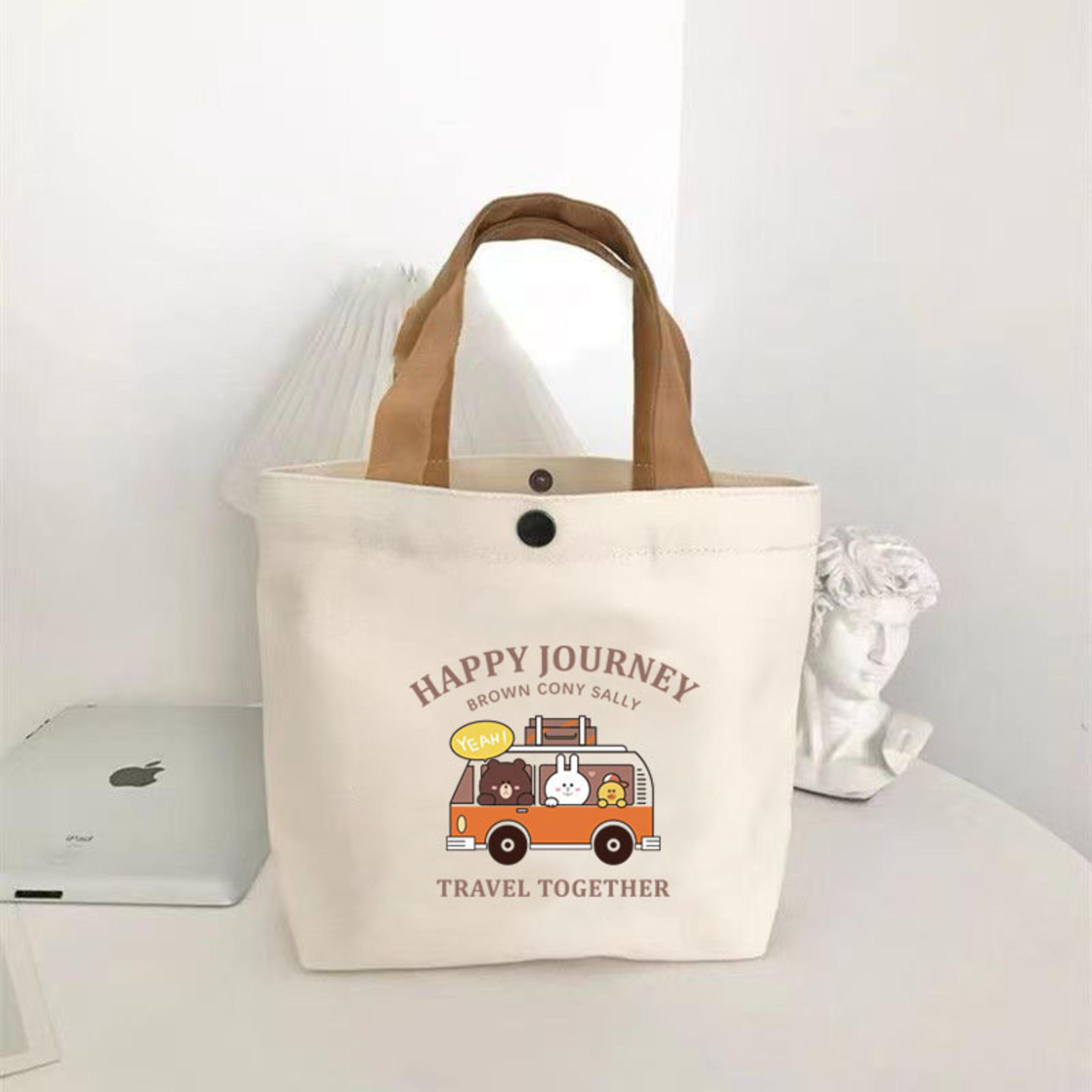 Cute Canvas Tote Bag With Little Bear Print Reusable Lunch Tote For Work School  Everyday Carry 5
