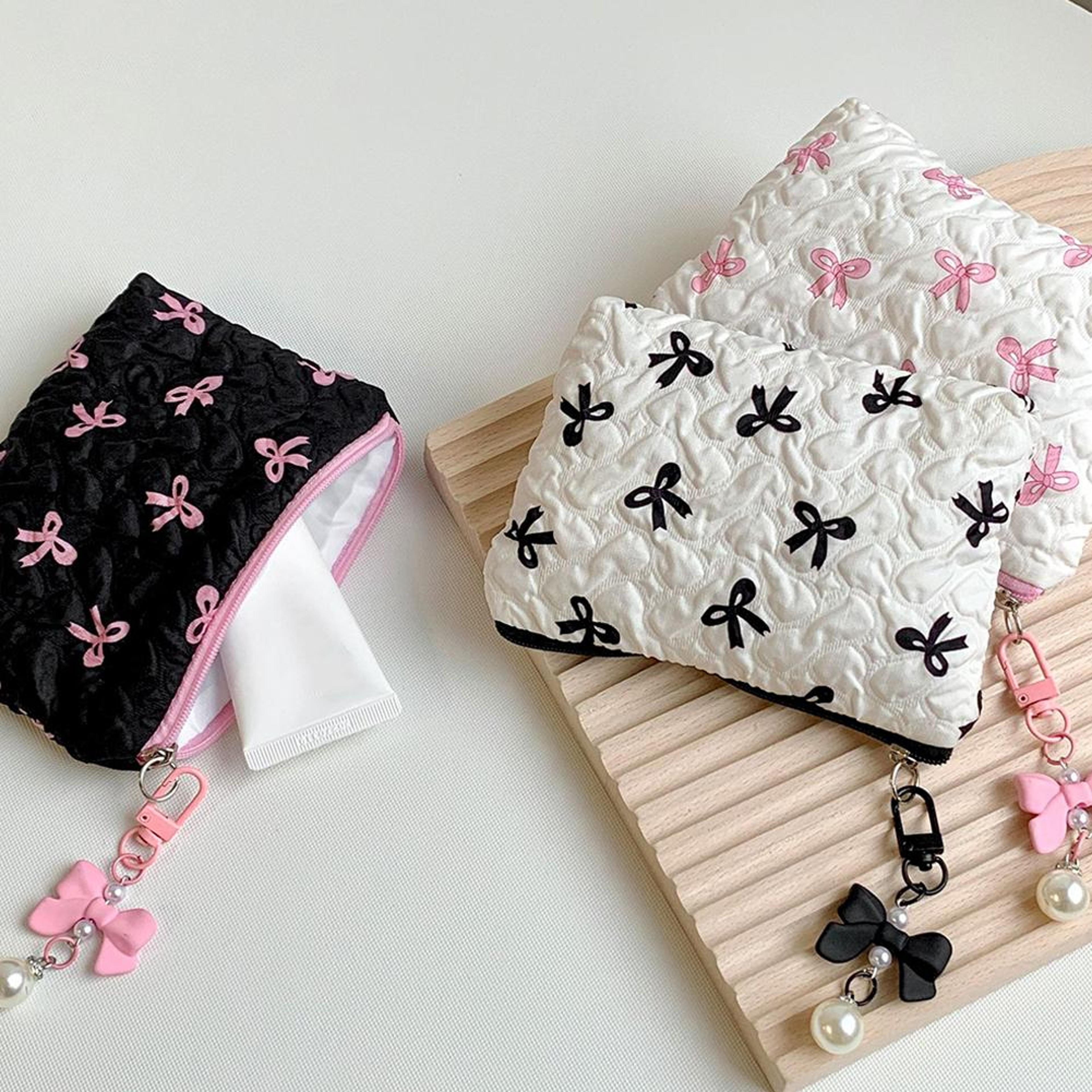 Large Capacity Canvas Makeup Bag With Bow Travel Cosmetic Organizer For Women 1