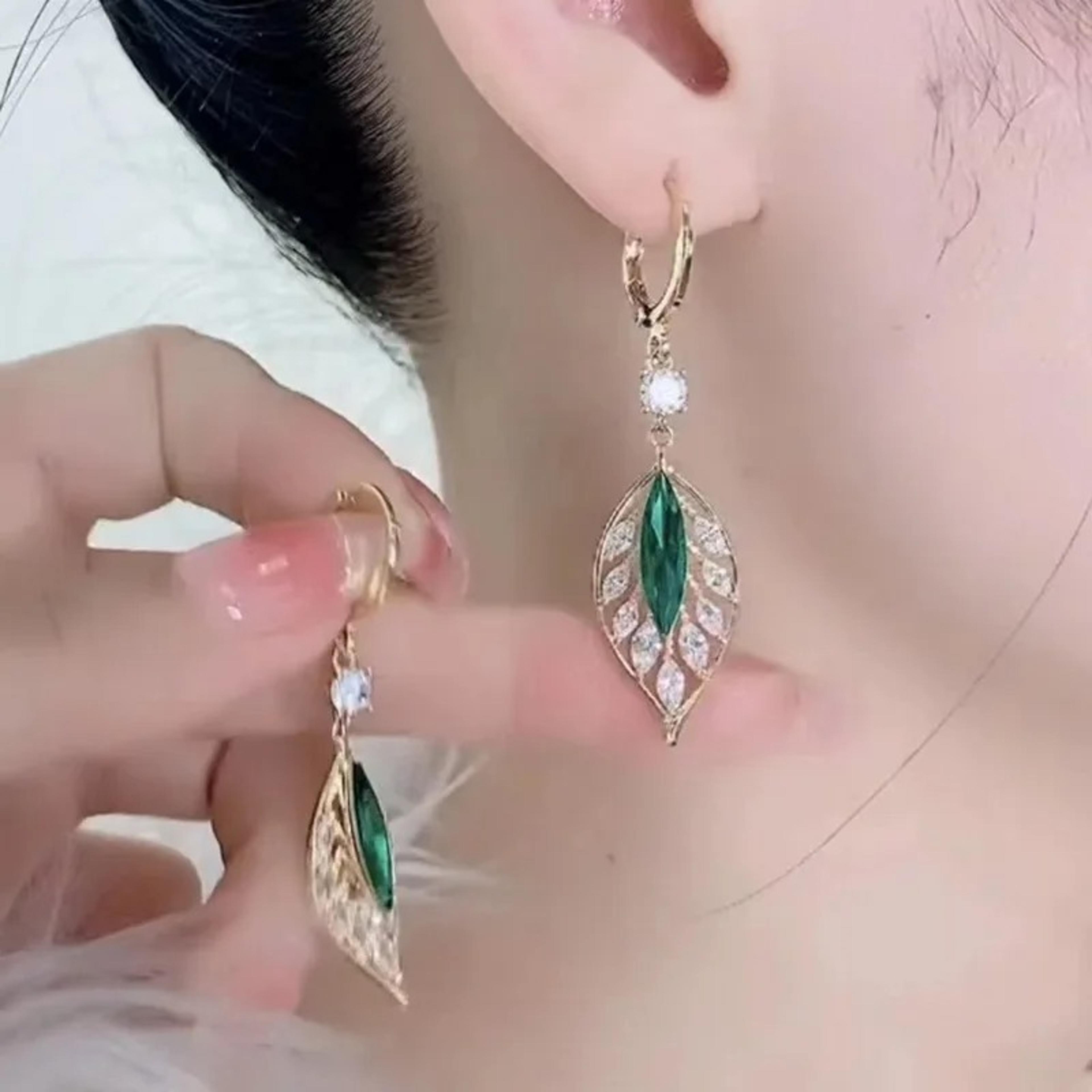 vintage green and black crystal tassel dangle earrings for women