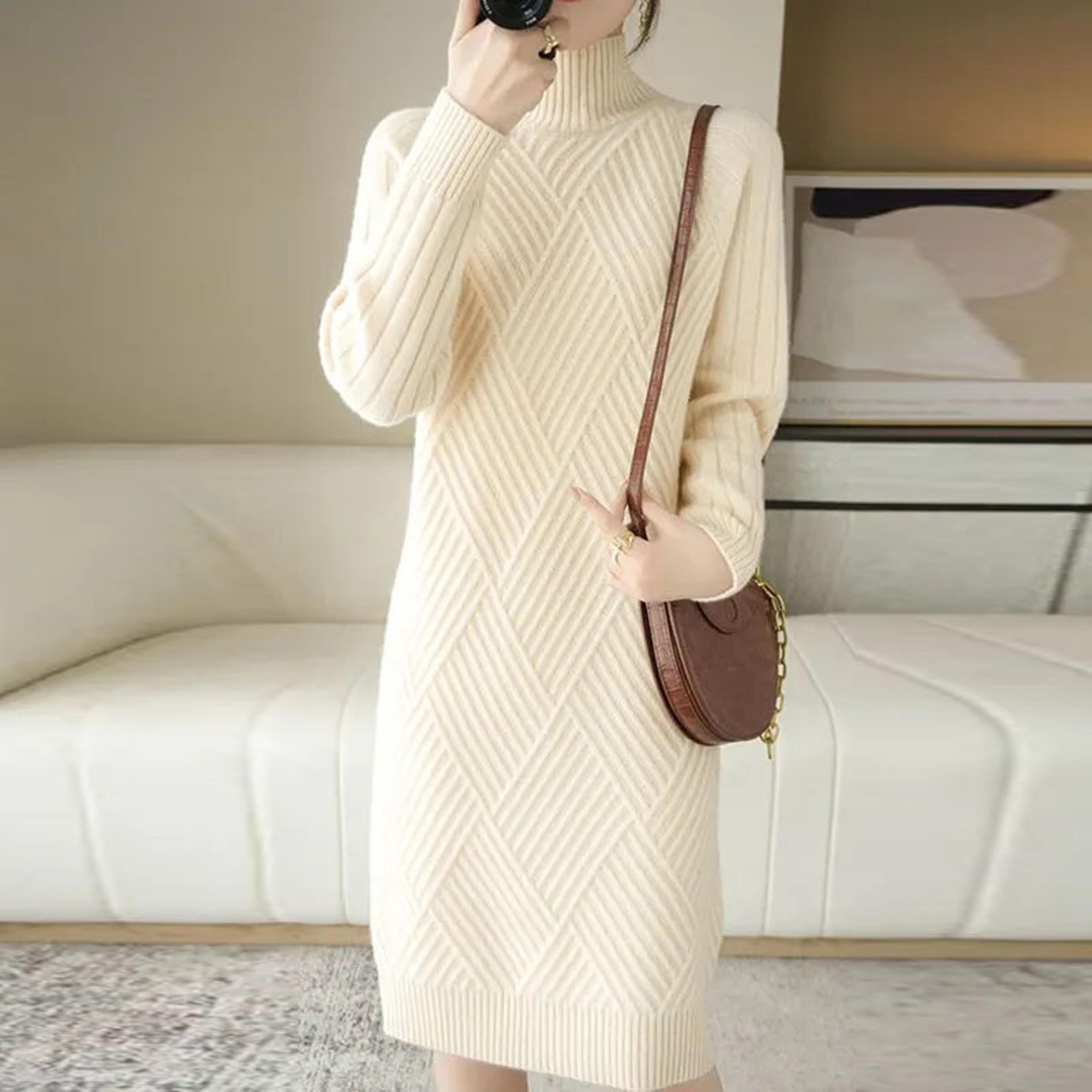 Autumn Winter Warm Korean Turtleneck Long Sleeve Bottoming Knitted Dresses Straight Sweater Dresses 6