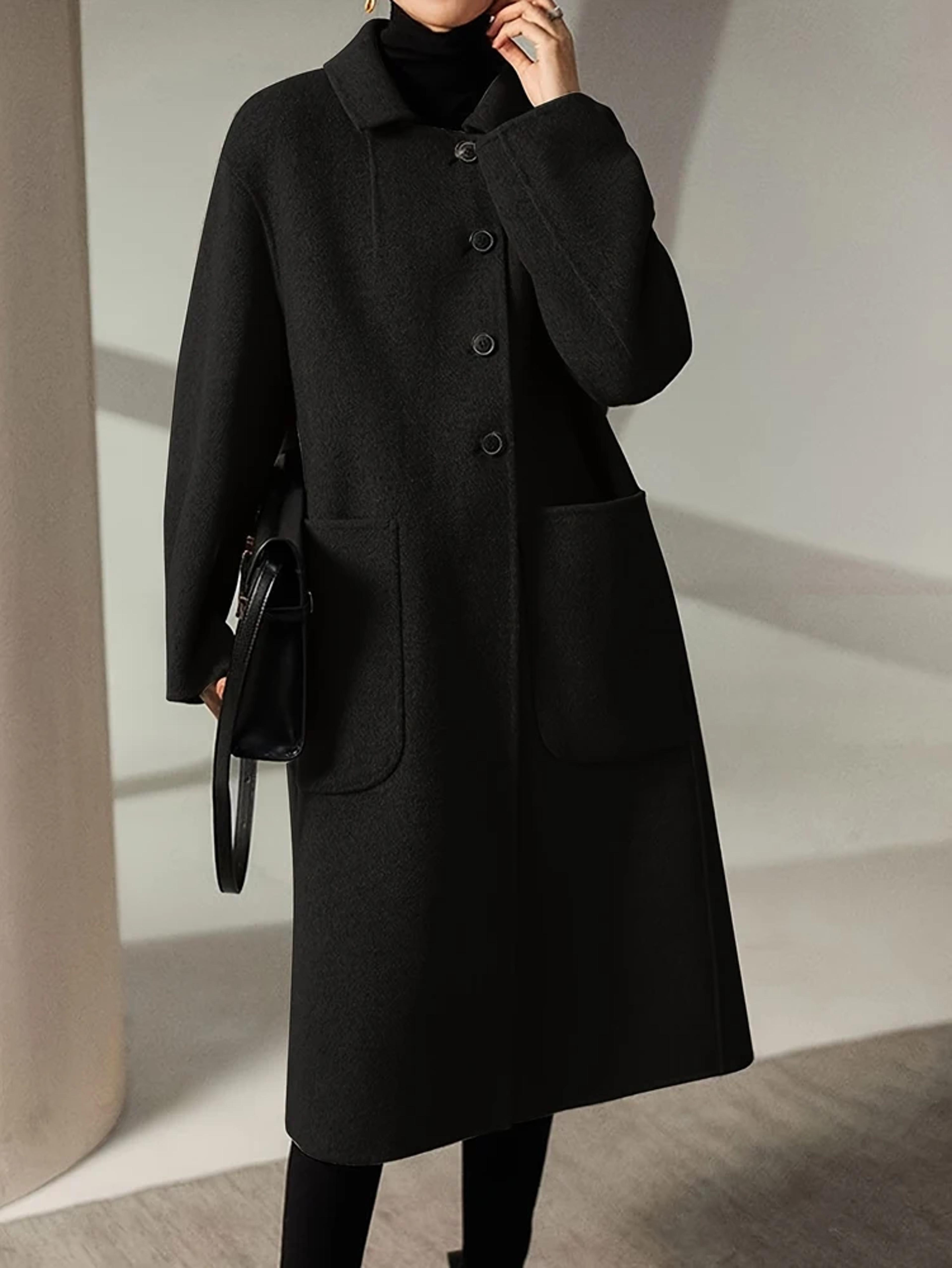 Oversized Plus Size Long Trench Coat Elegant Wool Blend Pea Coat Single Breasted Winter Warm Coat W 5