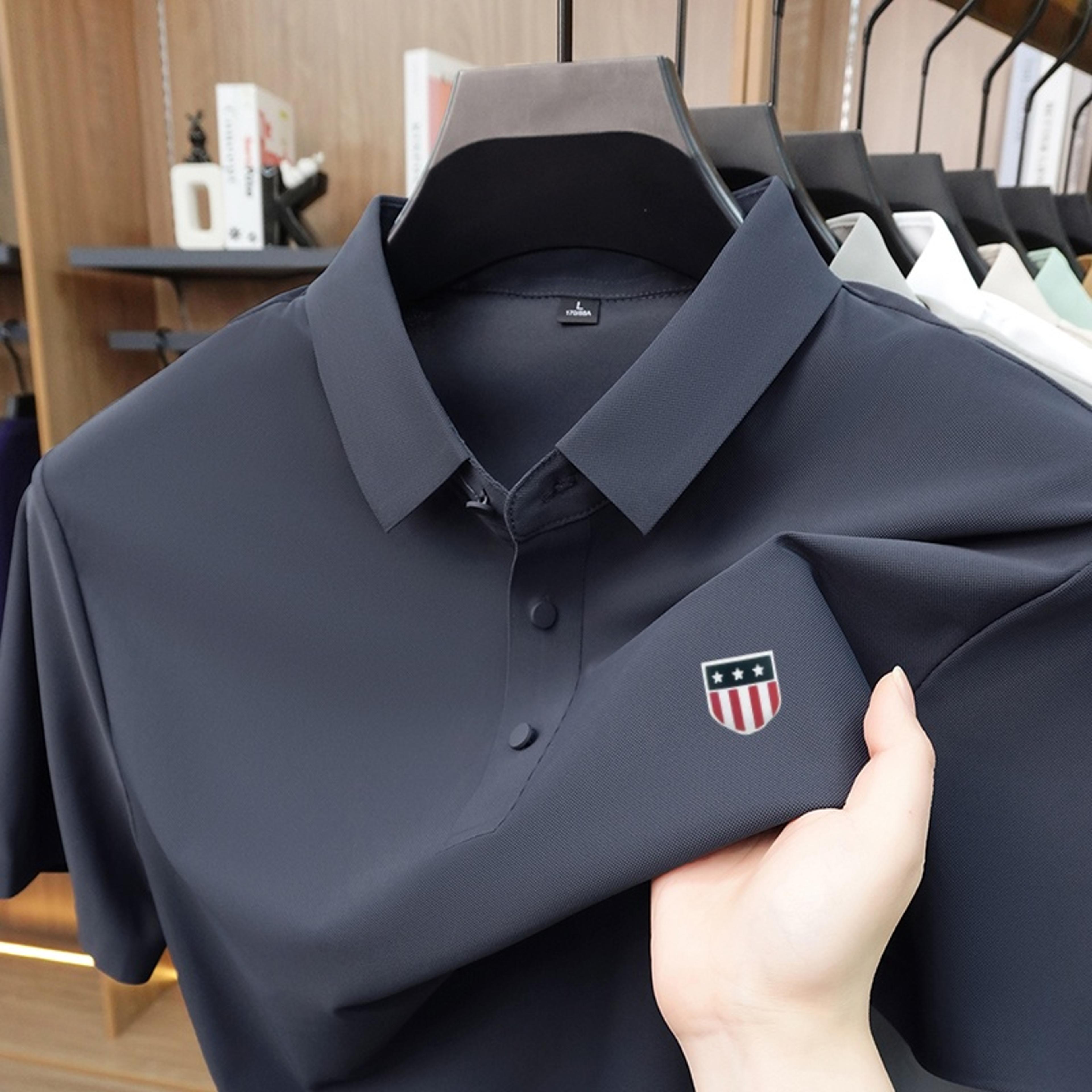Men Short Sleeve Polo Shirt Trend Setting Lapel Print Casual Tee 8