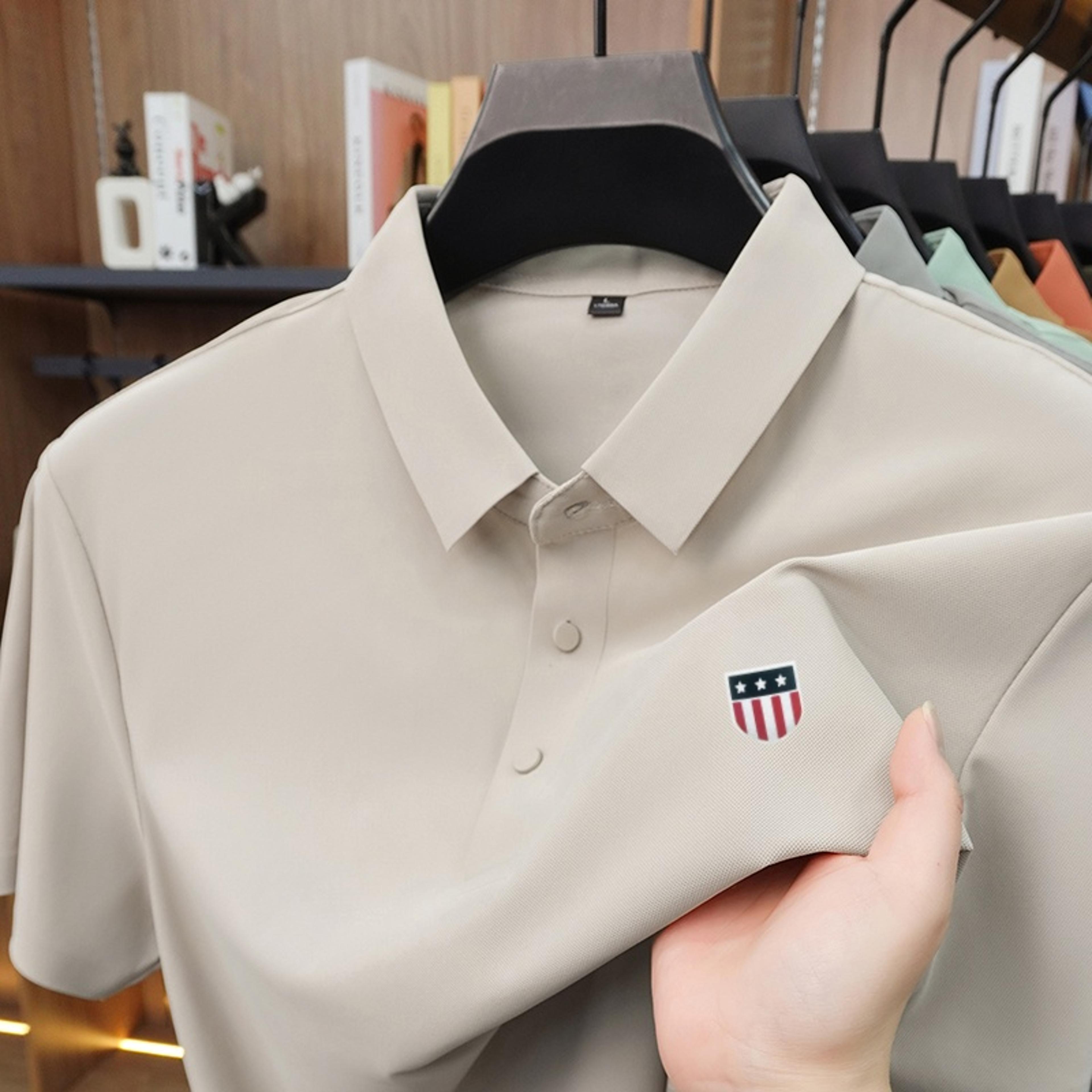 Men Short Sleeve Polo Shirt Trend Setting Lapel Print Casual Tee 9