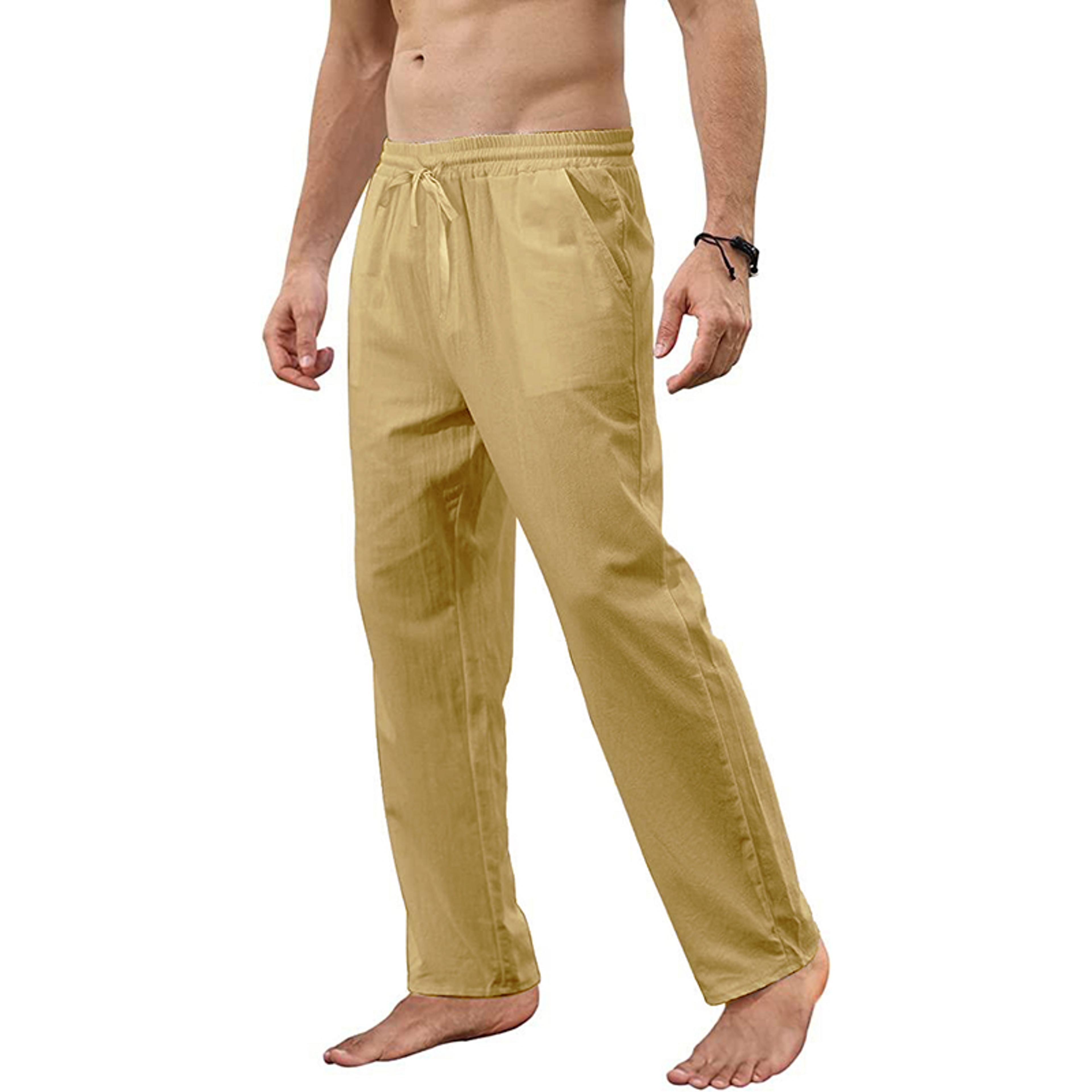 Mens Casual Linen Pants  Loose Fit Lightweight Summer Trousers 6