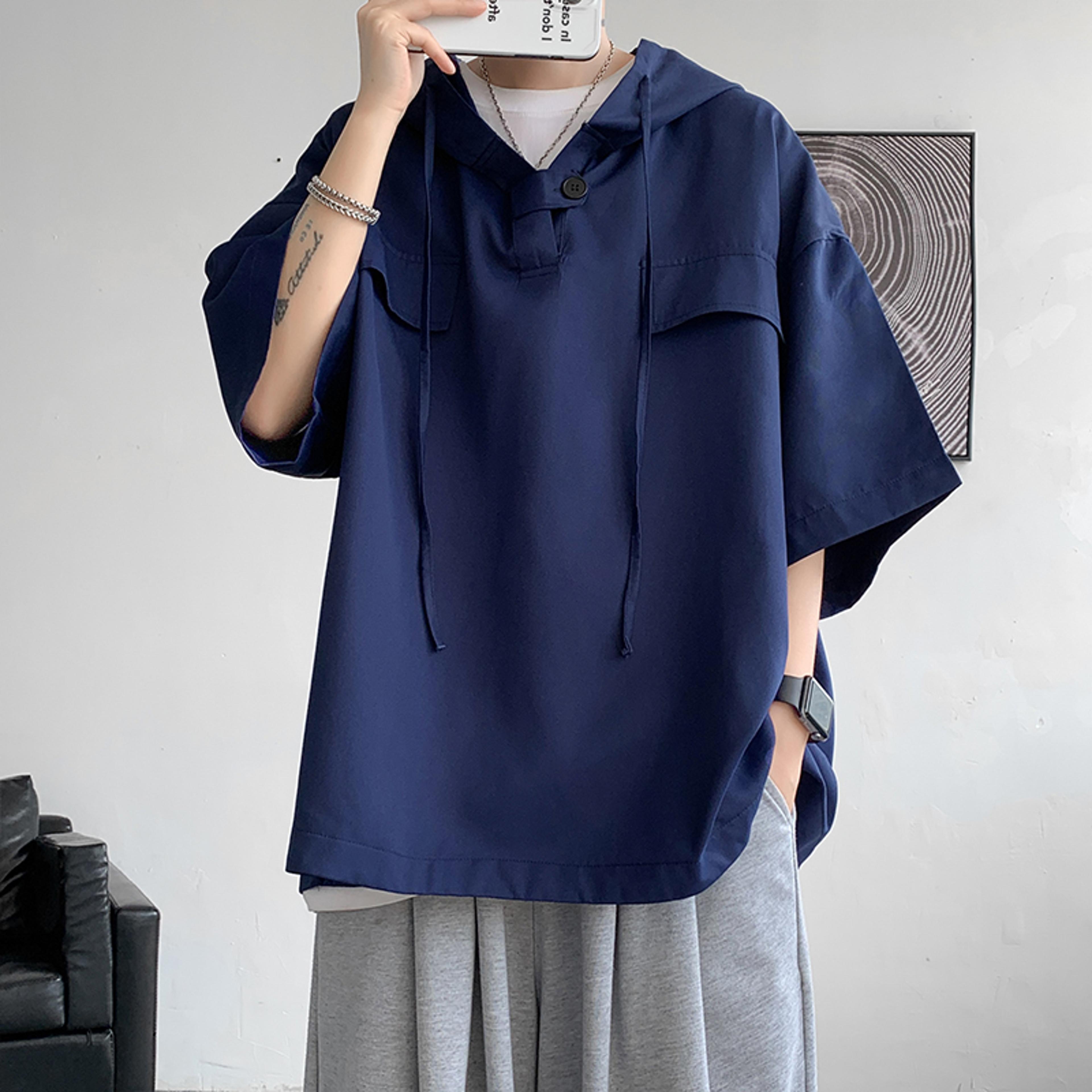 Mens Korean Style Hooded TShirt Loose Casual Streetwear Pullover 2