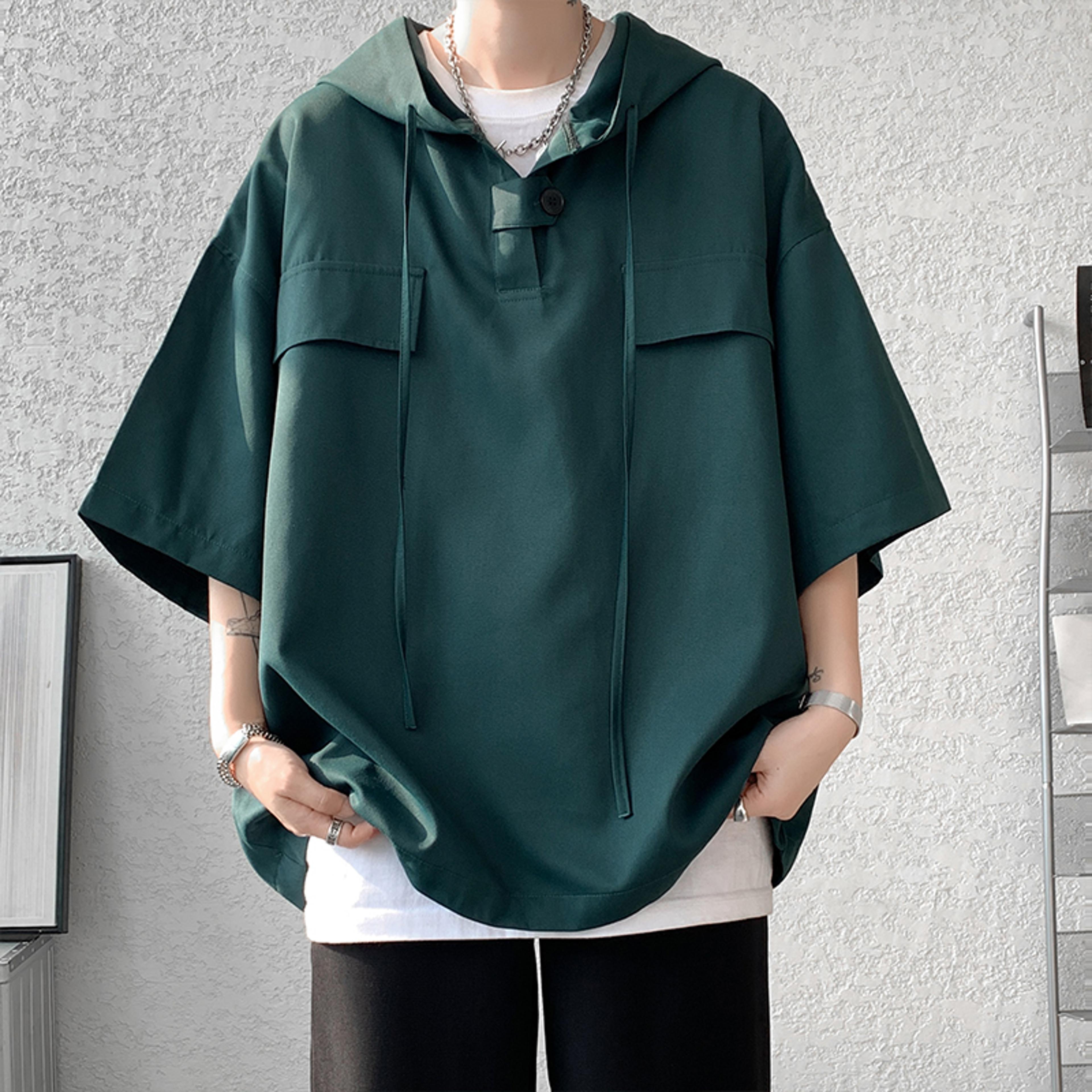 Mens Korean Style Hooded TShirt Loose Casual Streetwear Pullover 5