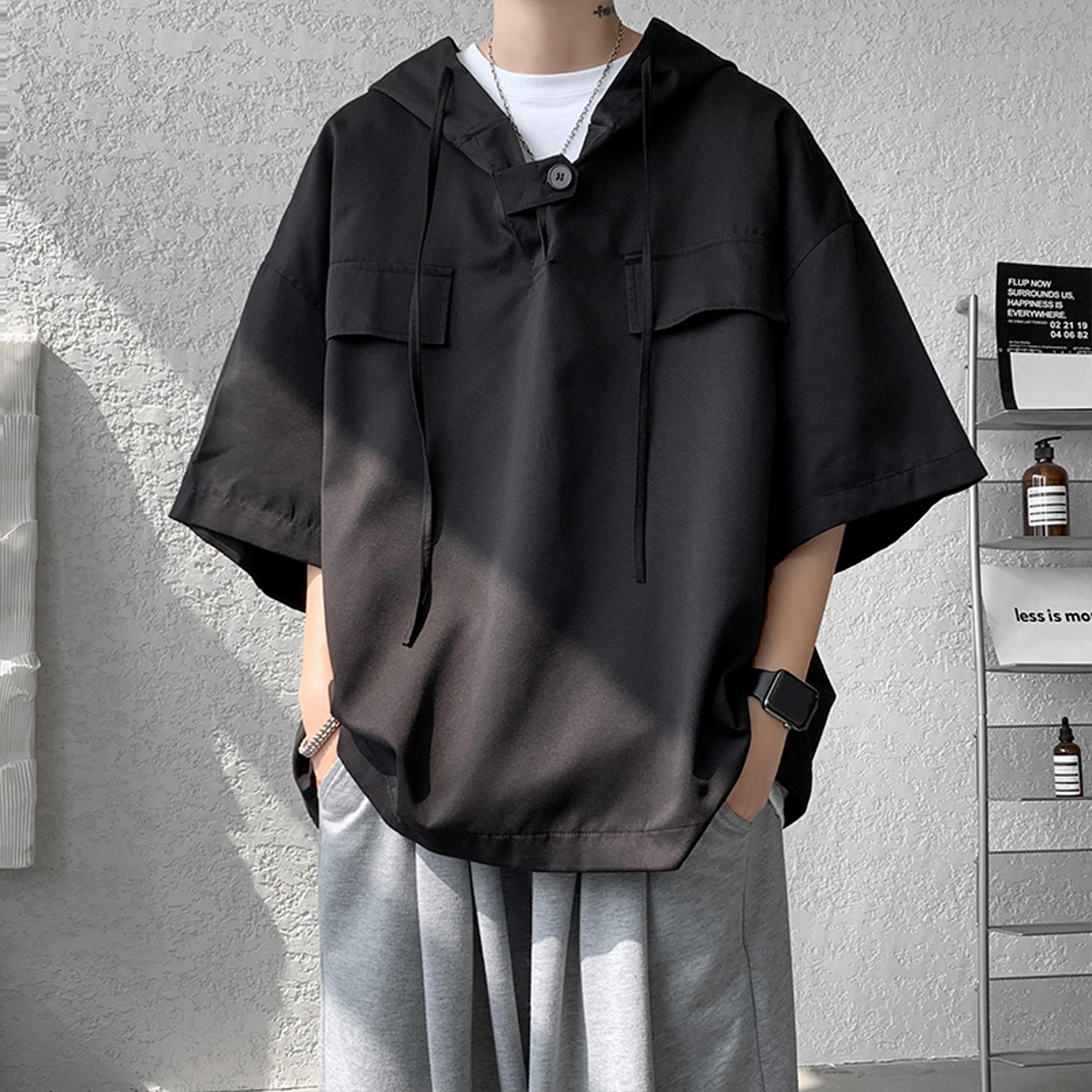 Mens Korean Style Hooded TShirt Loose Casual Streetwear Pullover 8