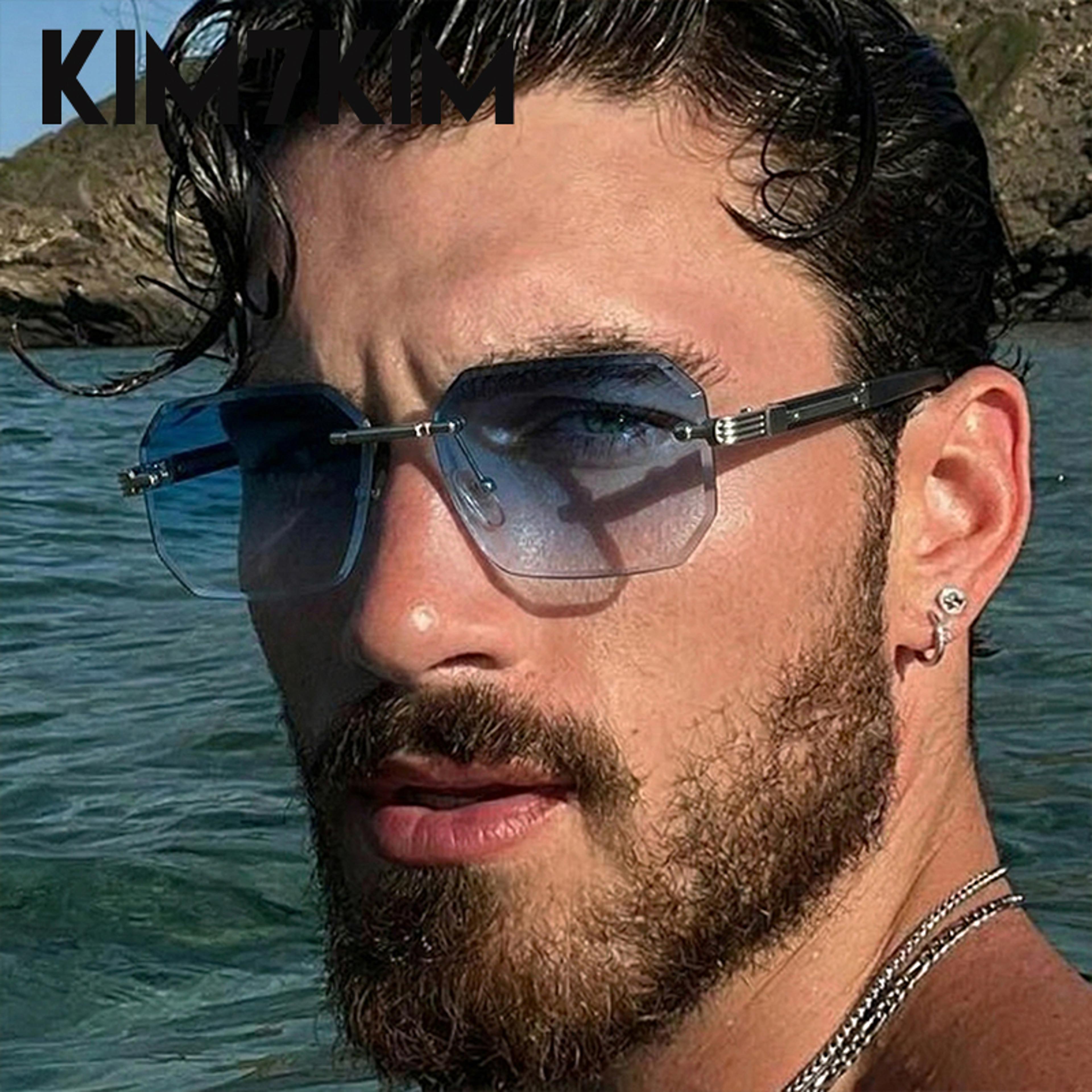 Luxury Rimless Rectangle Sunglasses For Men 0