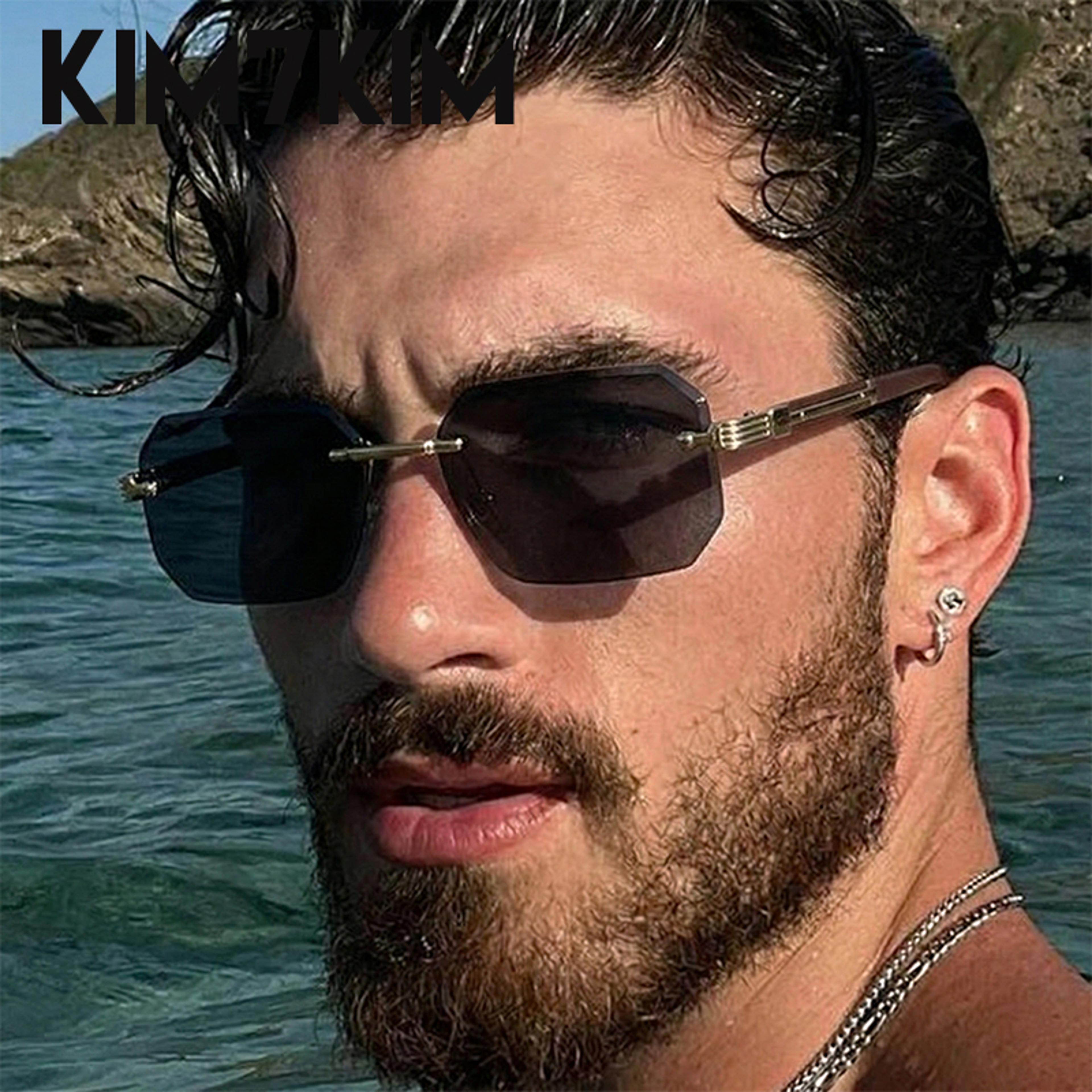 Luxury Rimless Rectangle Sunglasses For Men 2