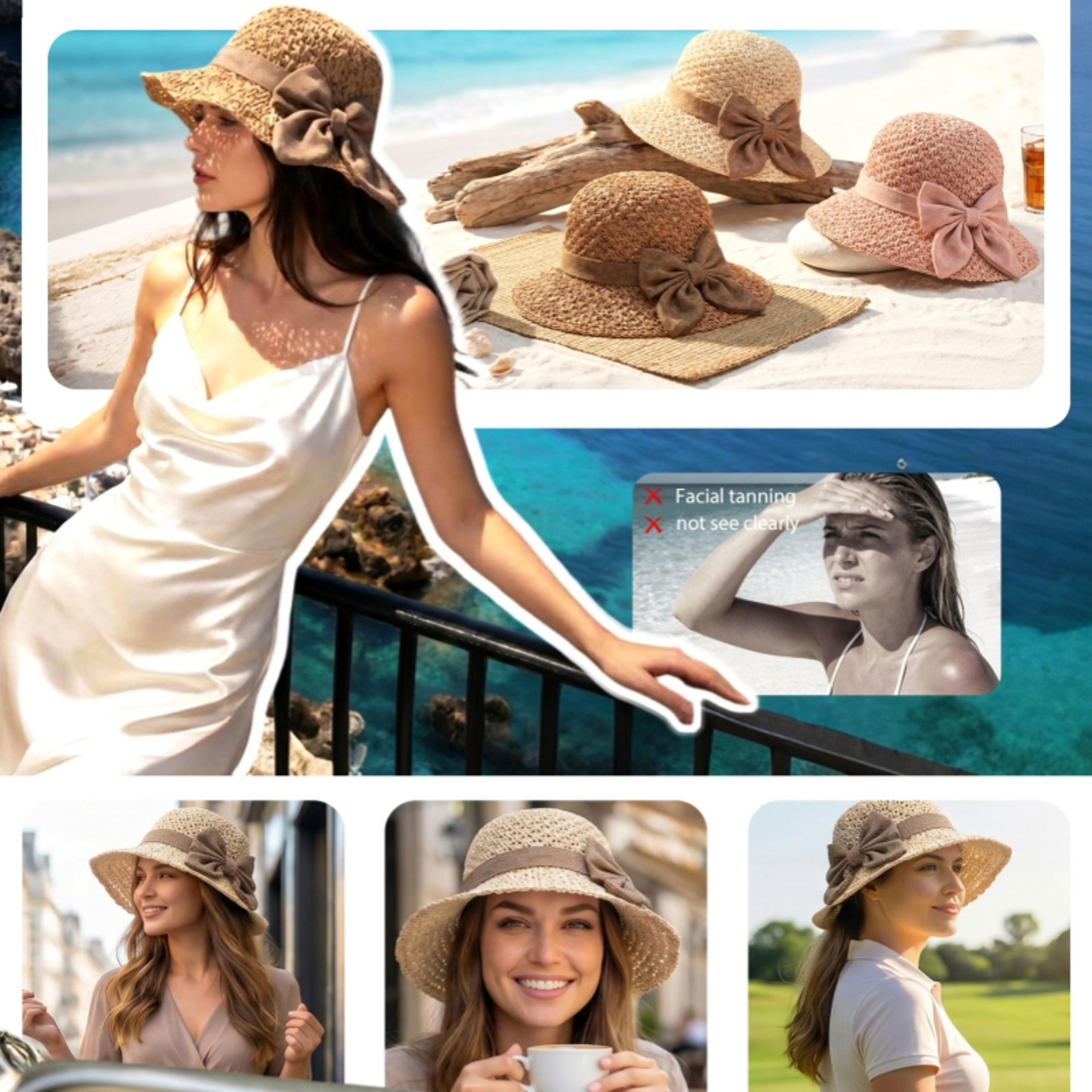 wide brim straw beach sun hat packable summer vacation travel cap for women