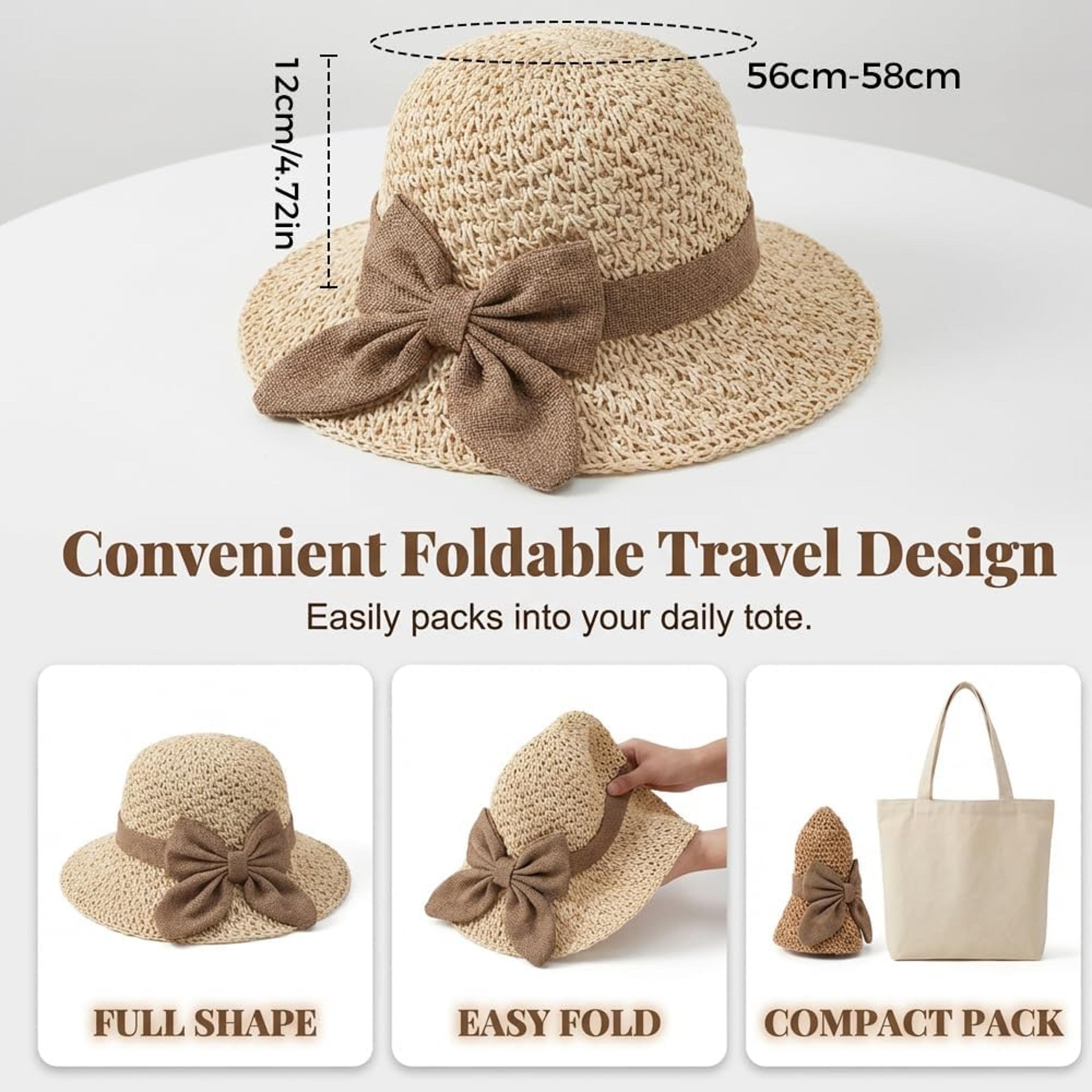 Wide Brim Straw Beach Sun Hat Packable Summer Vacation Travel Cap For Women 3