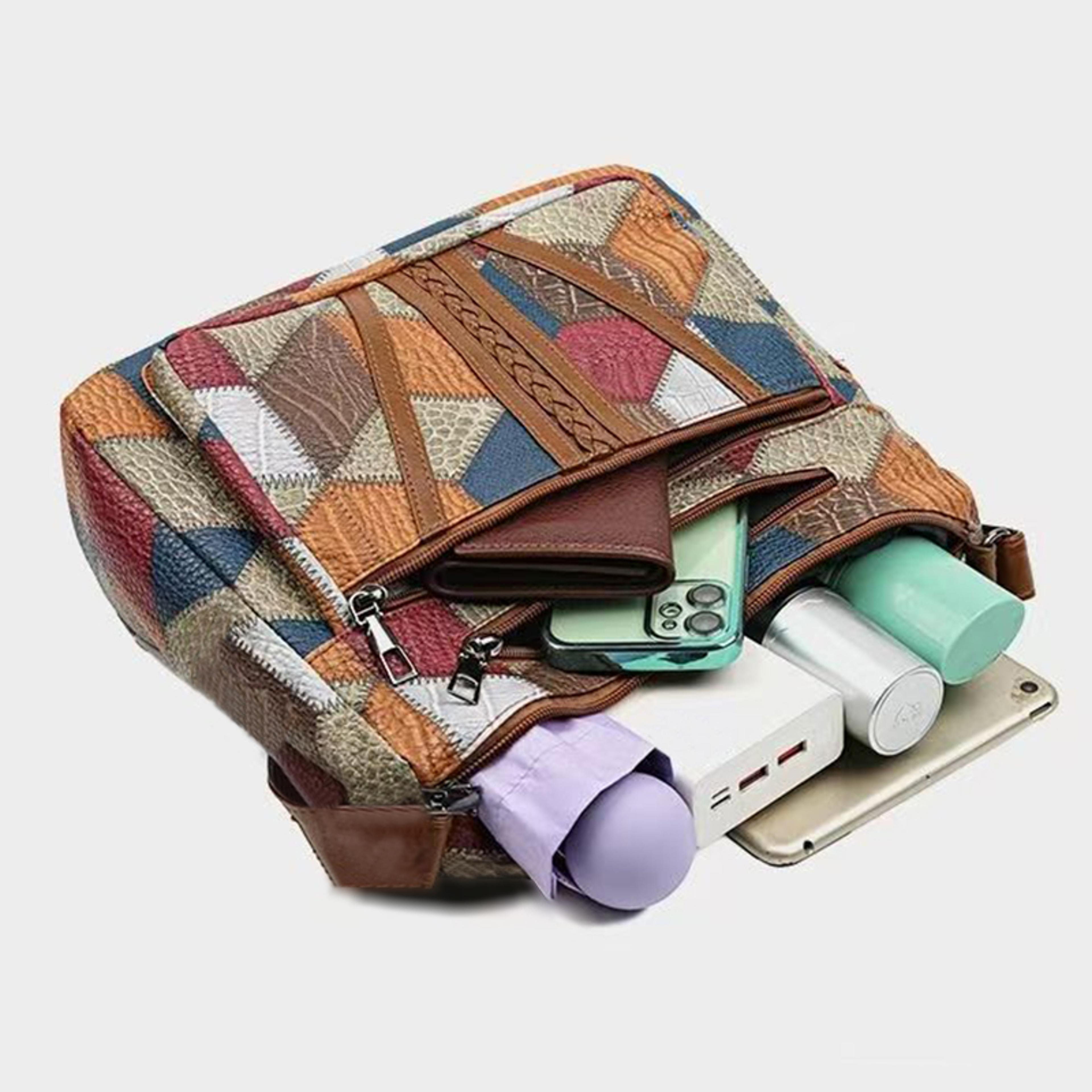 Chic Patchwork Diaper Bag Backpack Fashionable Multi Functional Shoulder Bag For Moms 4
