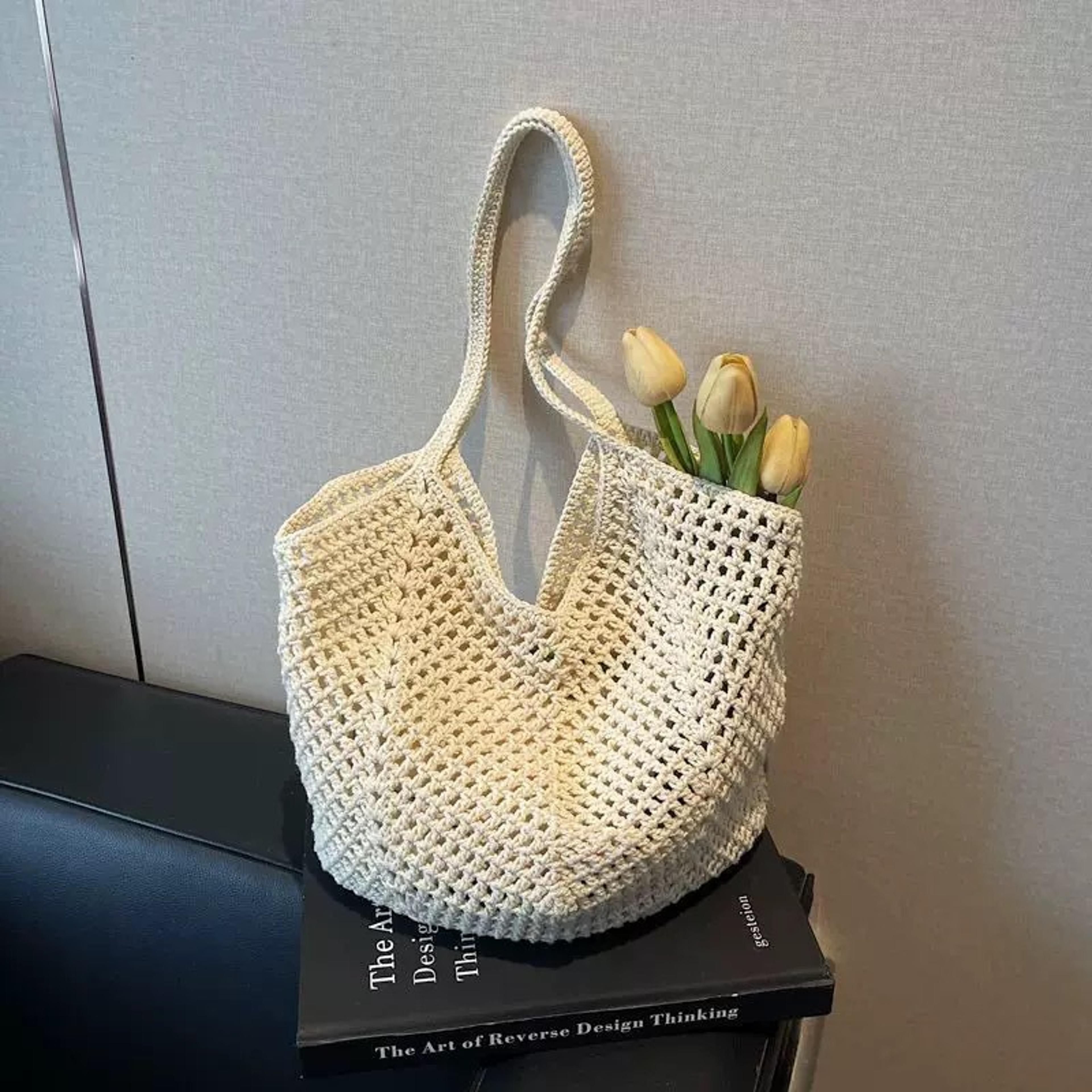 Boho Woven Casual Beach Bag  Hollow Out Summer Vacation Tote  Lightweight Single Shoulder Shopping  4