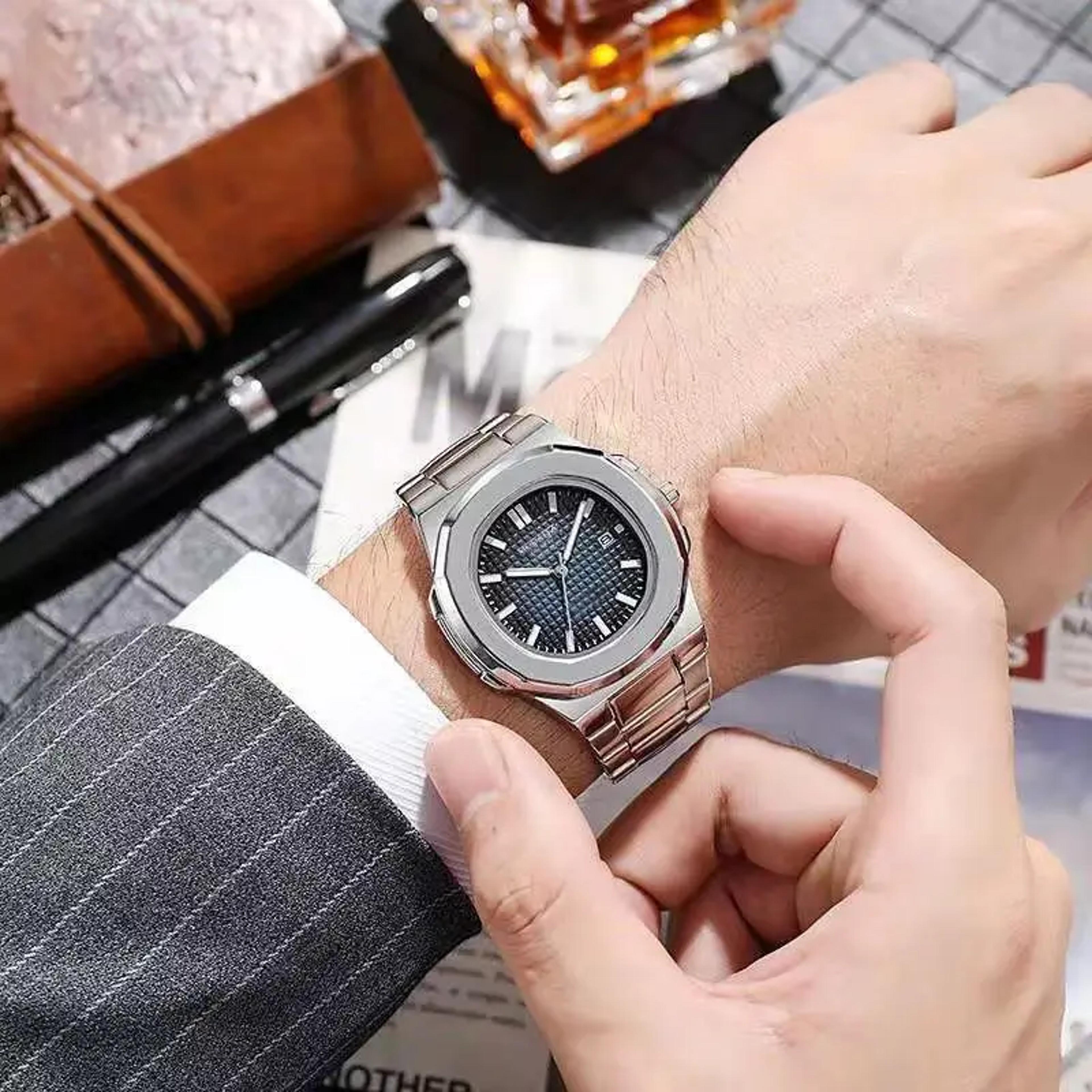 men square quartz business watch with stainless steel band
