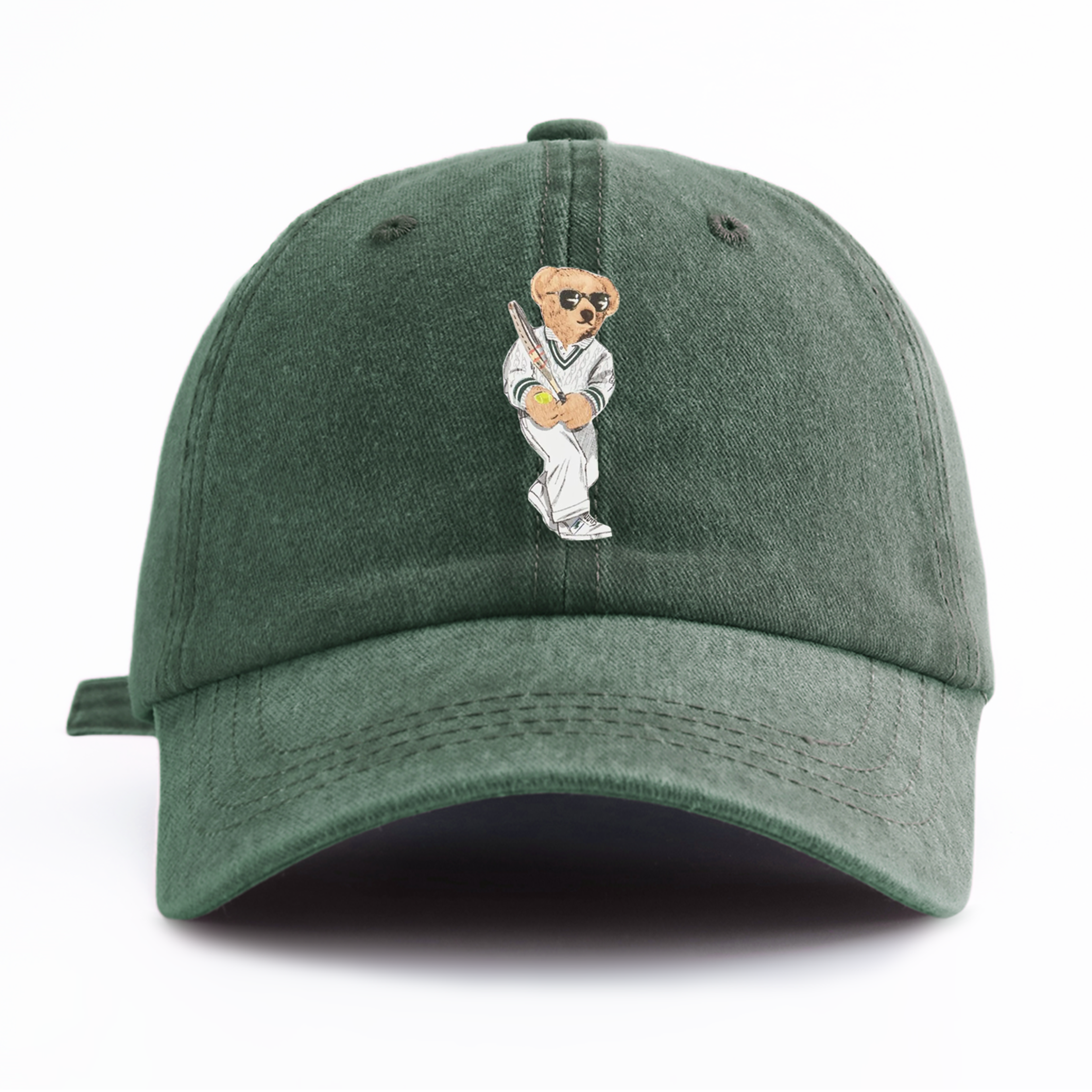 retro bear print washed cotton baseball cap adjustable minimalist dad hat