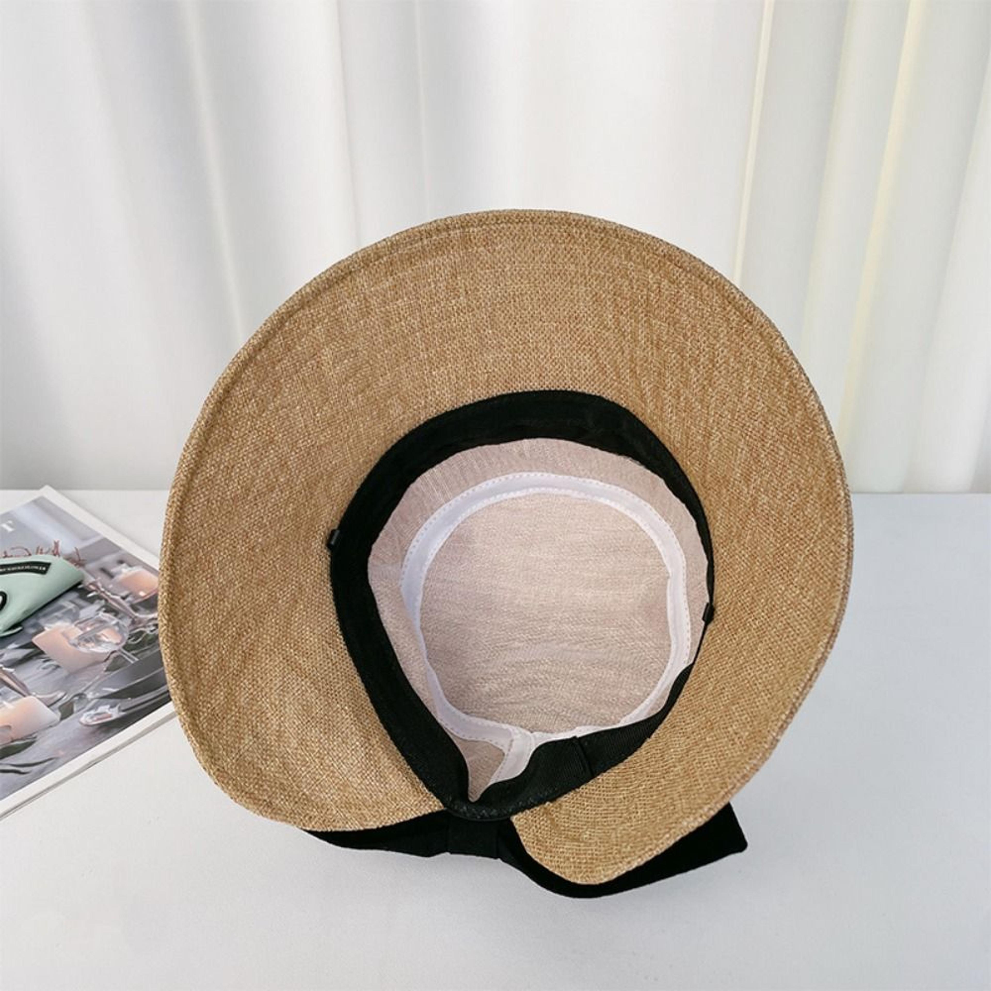 Womens Wide Brim Summer Sun Hat Breathable Bowknot Cotton Linen Fisherman Cap 3