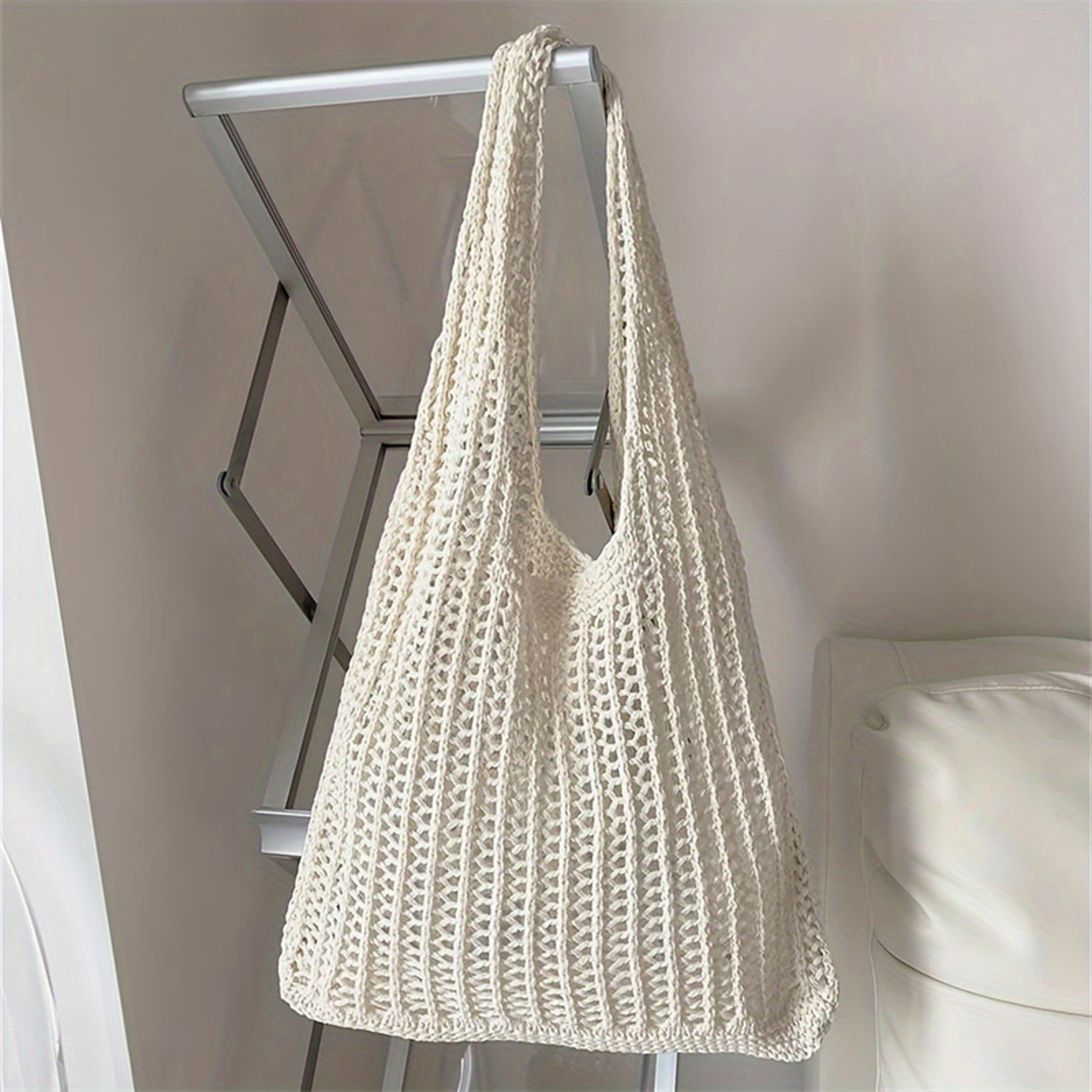 bohemian crochet tote bag - large capacity knitted shoulder bag