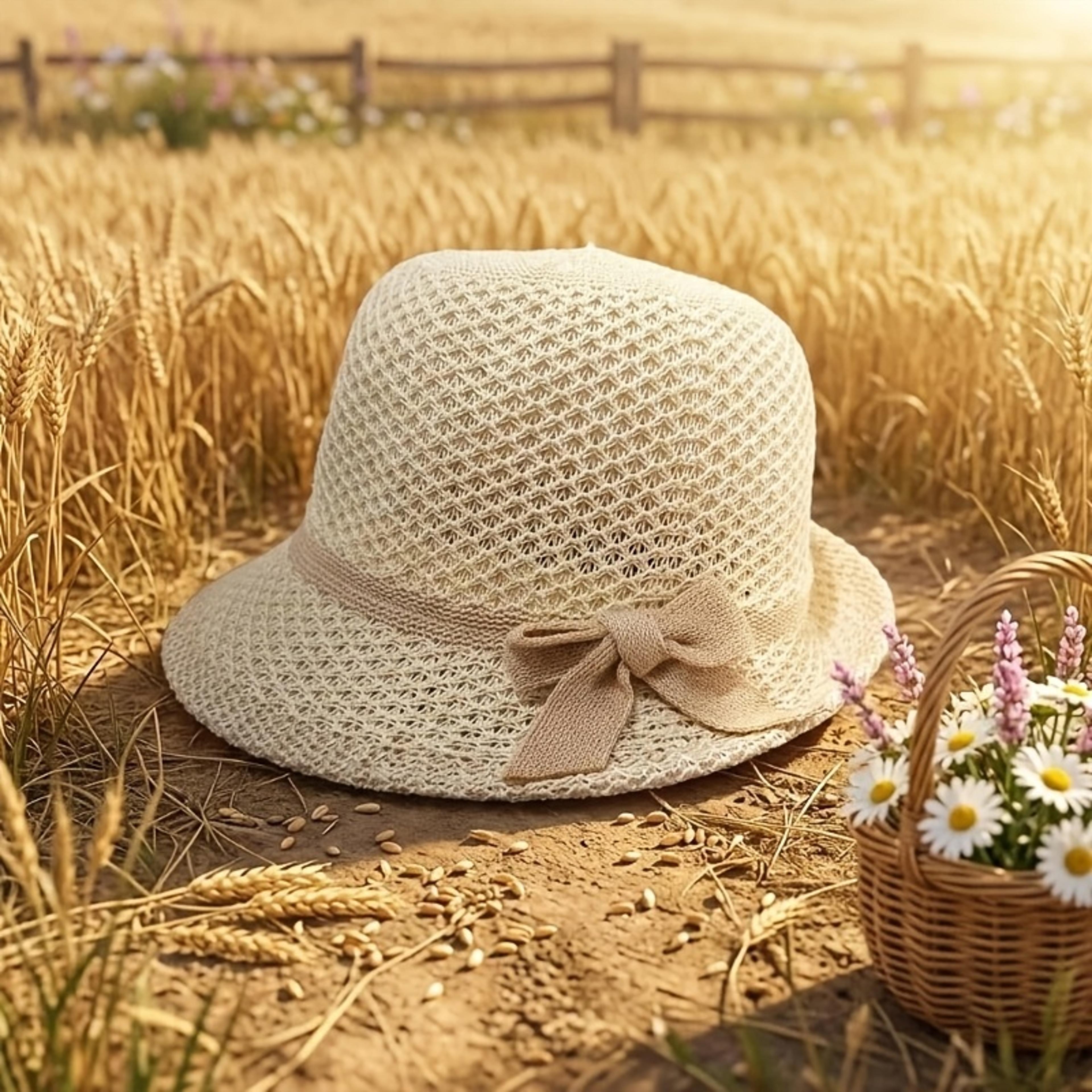 elegant bow wide brim sun hat – packable breathable beach bucket hat
