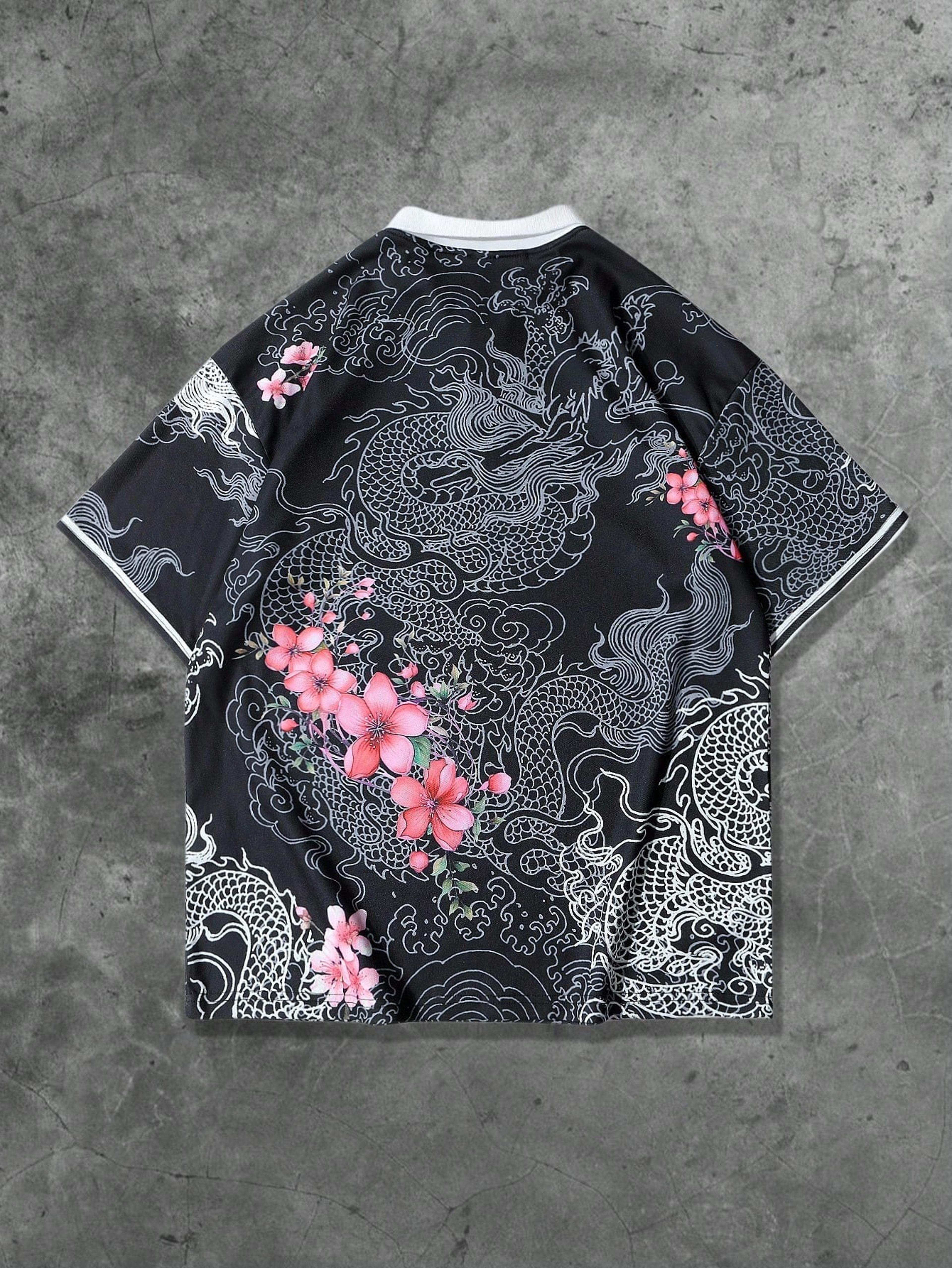 Mens Breathable Print Polo Shirt  Casual Summer Slim Fit Short Sleeve Golf Polo 1