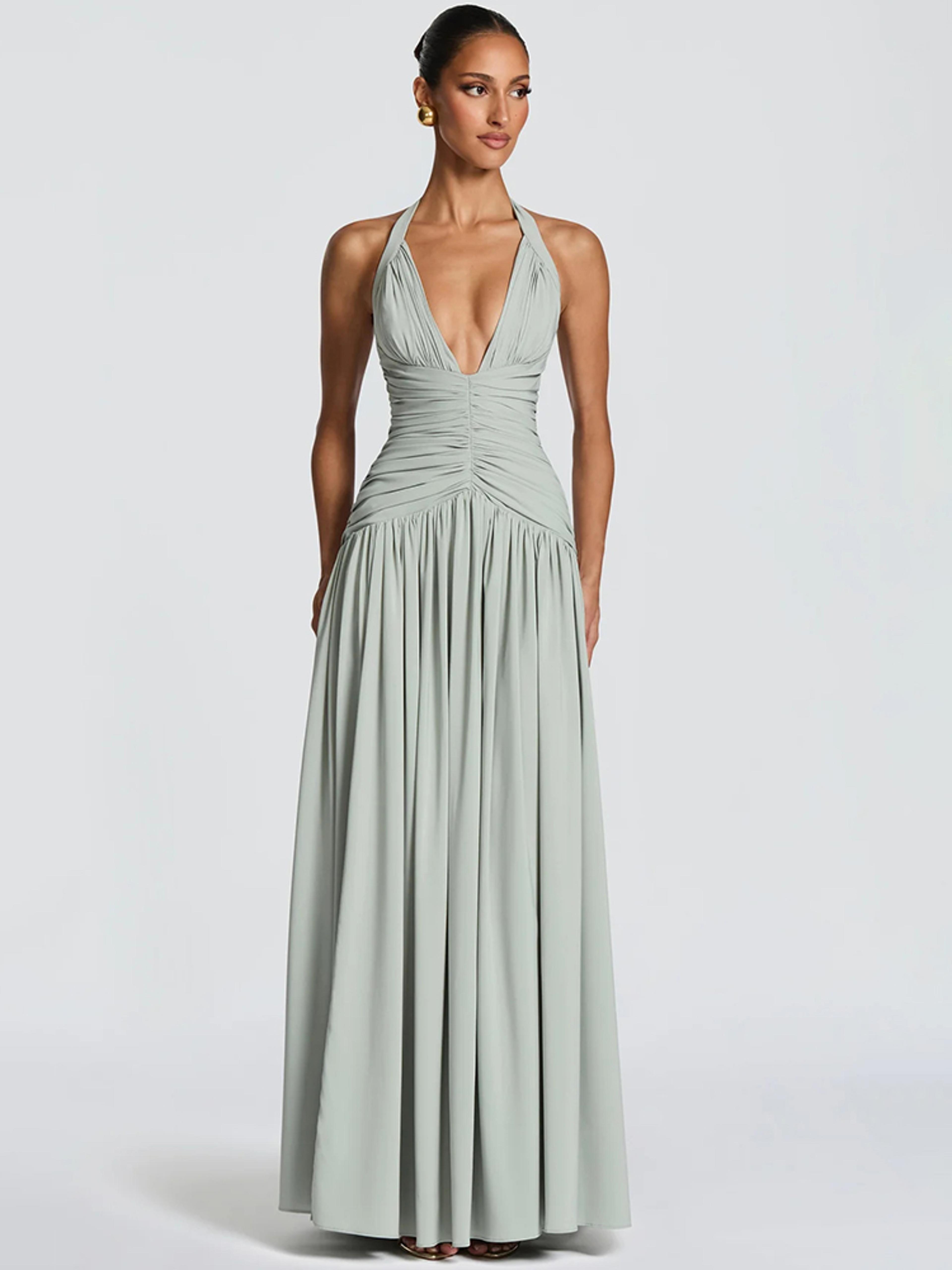 Mozision Halter Deep V Neck Elegant Maxi Dress With High Split 2