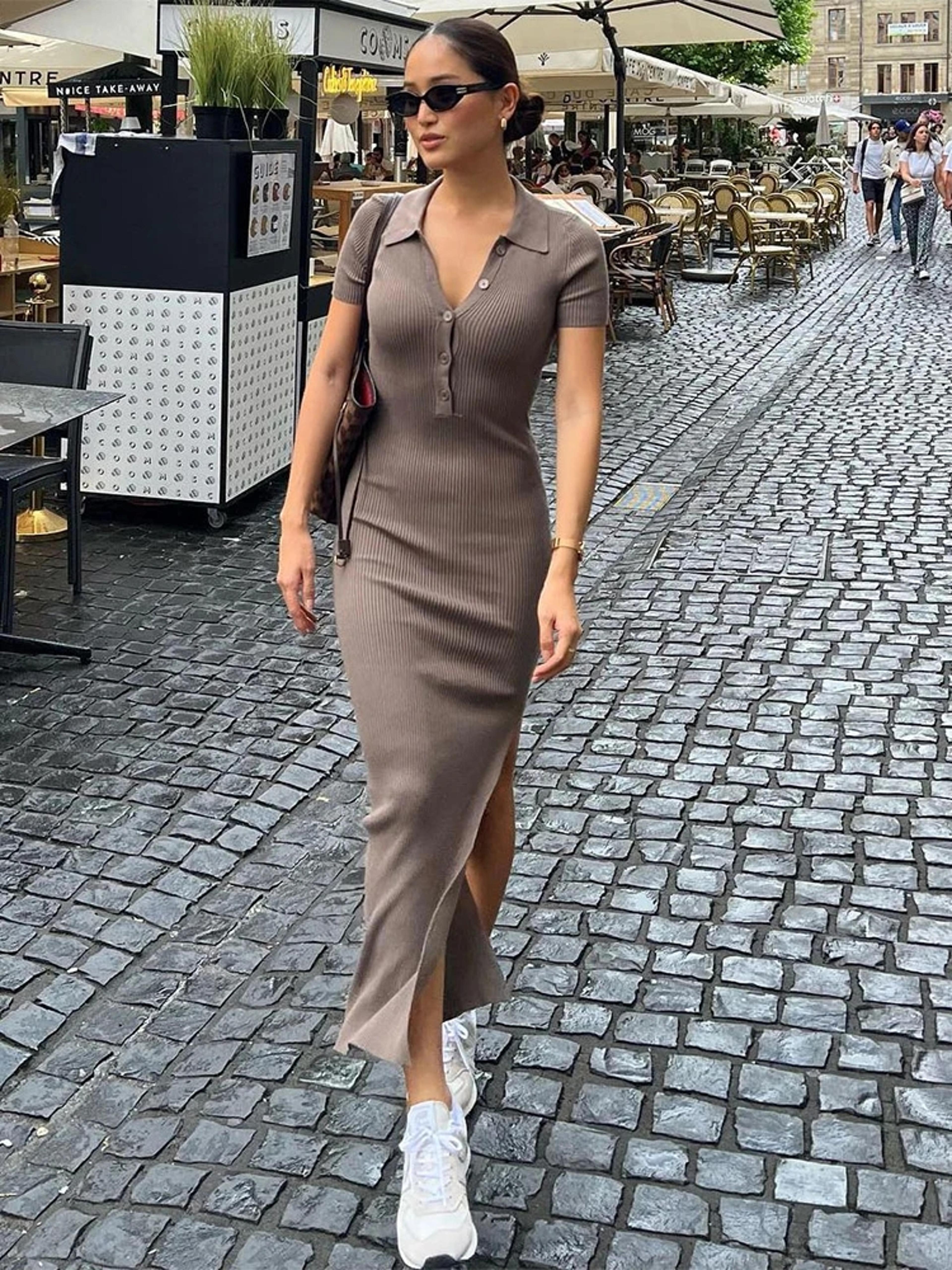 Kliou Button Side Slit Maxi Dress With Turn Down Collar 3
