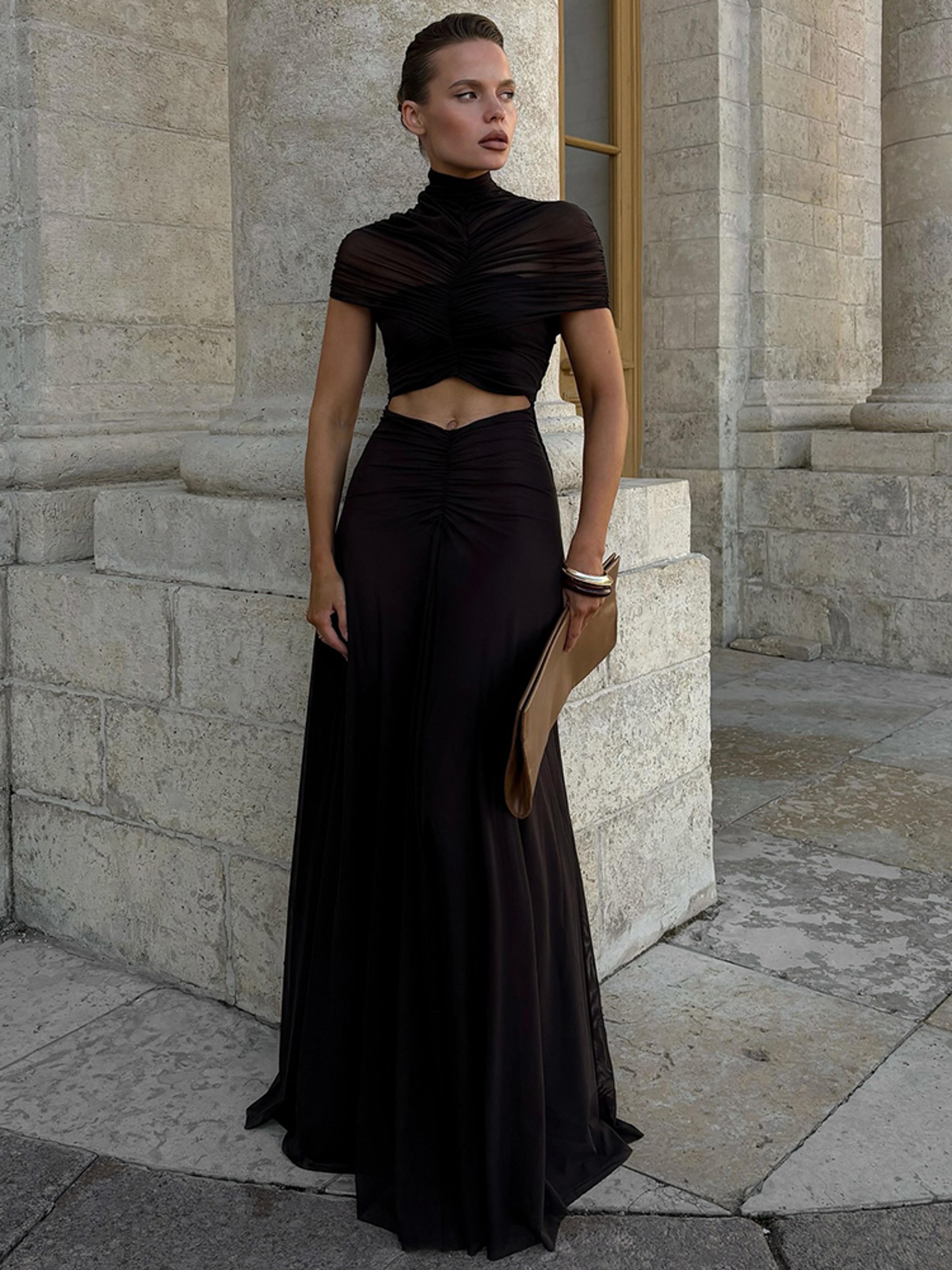 Mozision Ruched Bodycon Maxi Dress  Sexy Hollow Out Party Gown 3