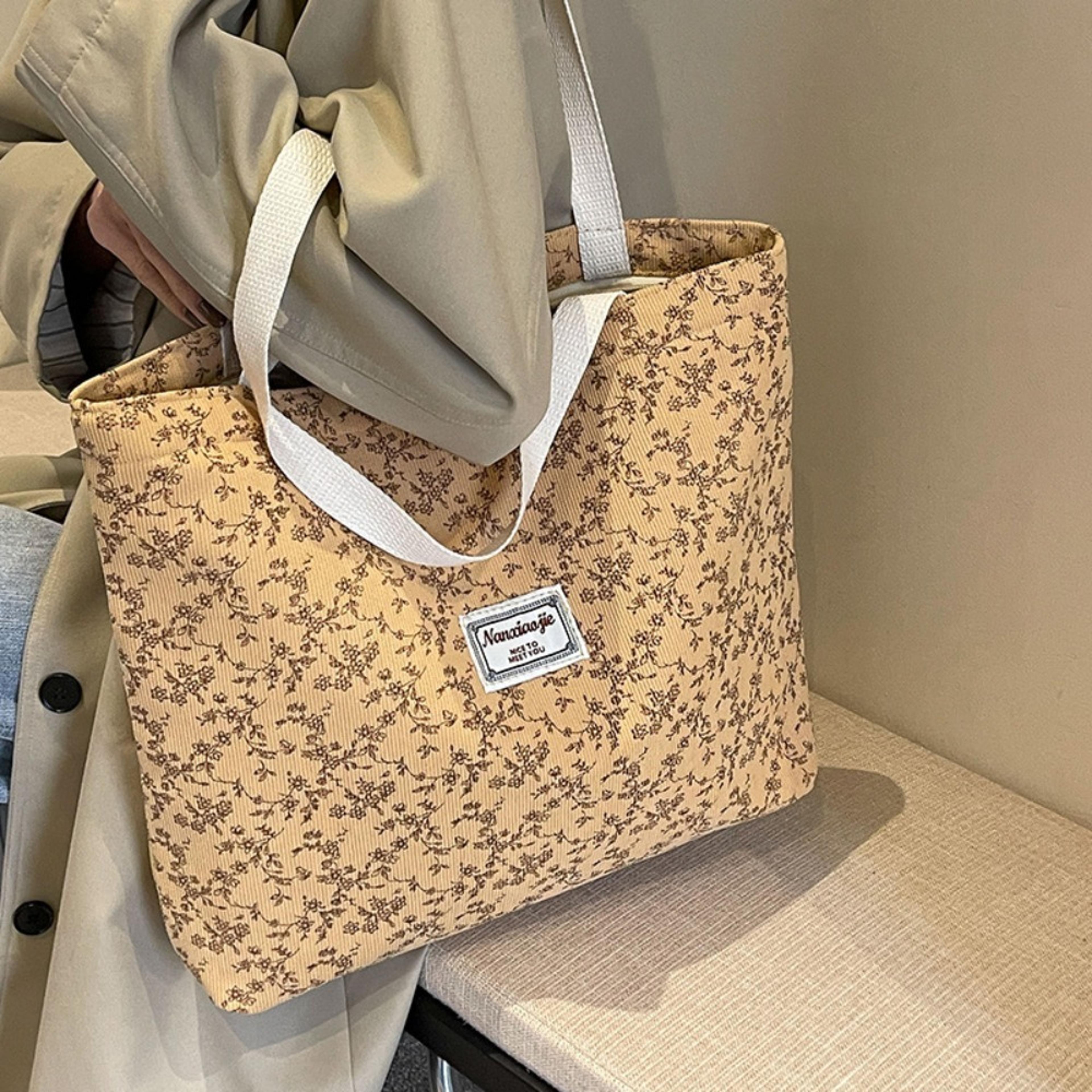 Sweet Chic Corduroy Tote Bag  Large Capacity Casual Shoulder Bag For Women 3