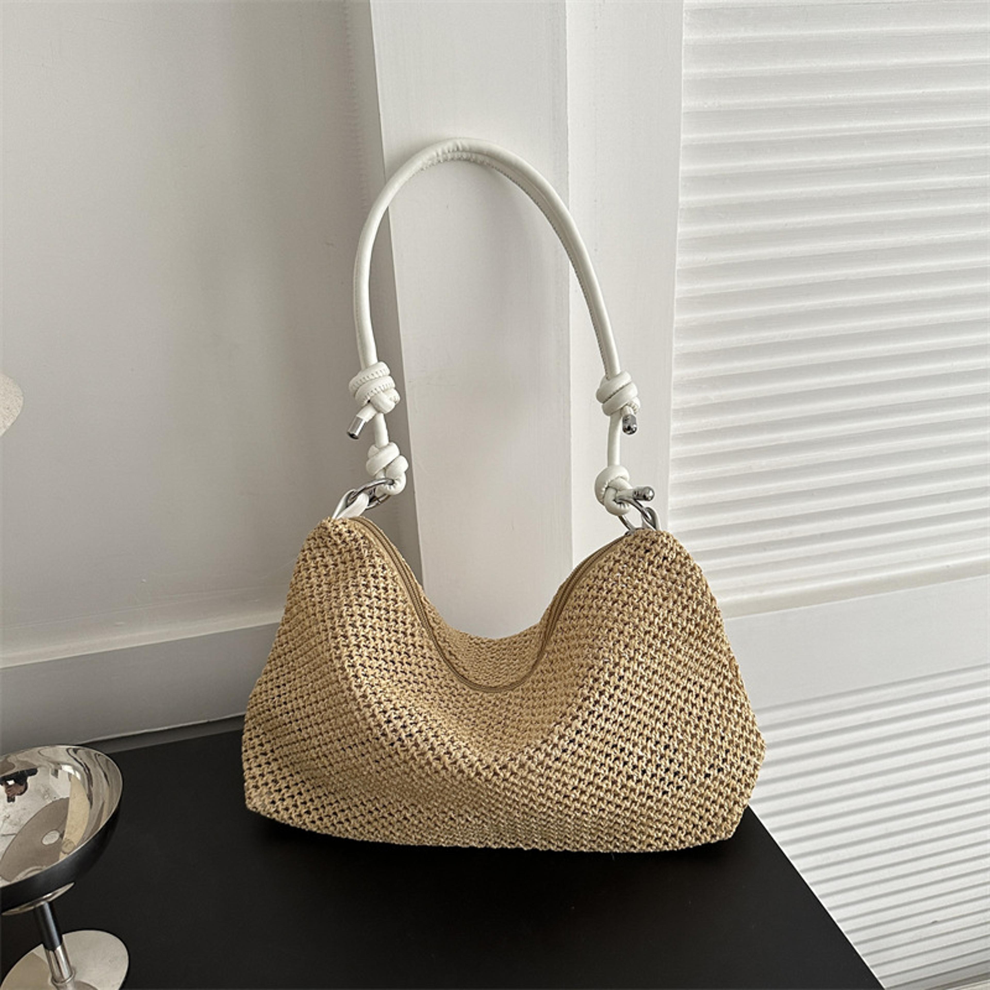 Chic Straw Woven Shoulder Bag With Knotted Leather Handles  Summer Beach Tote And Crossbody Bag For 2