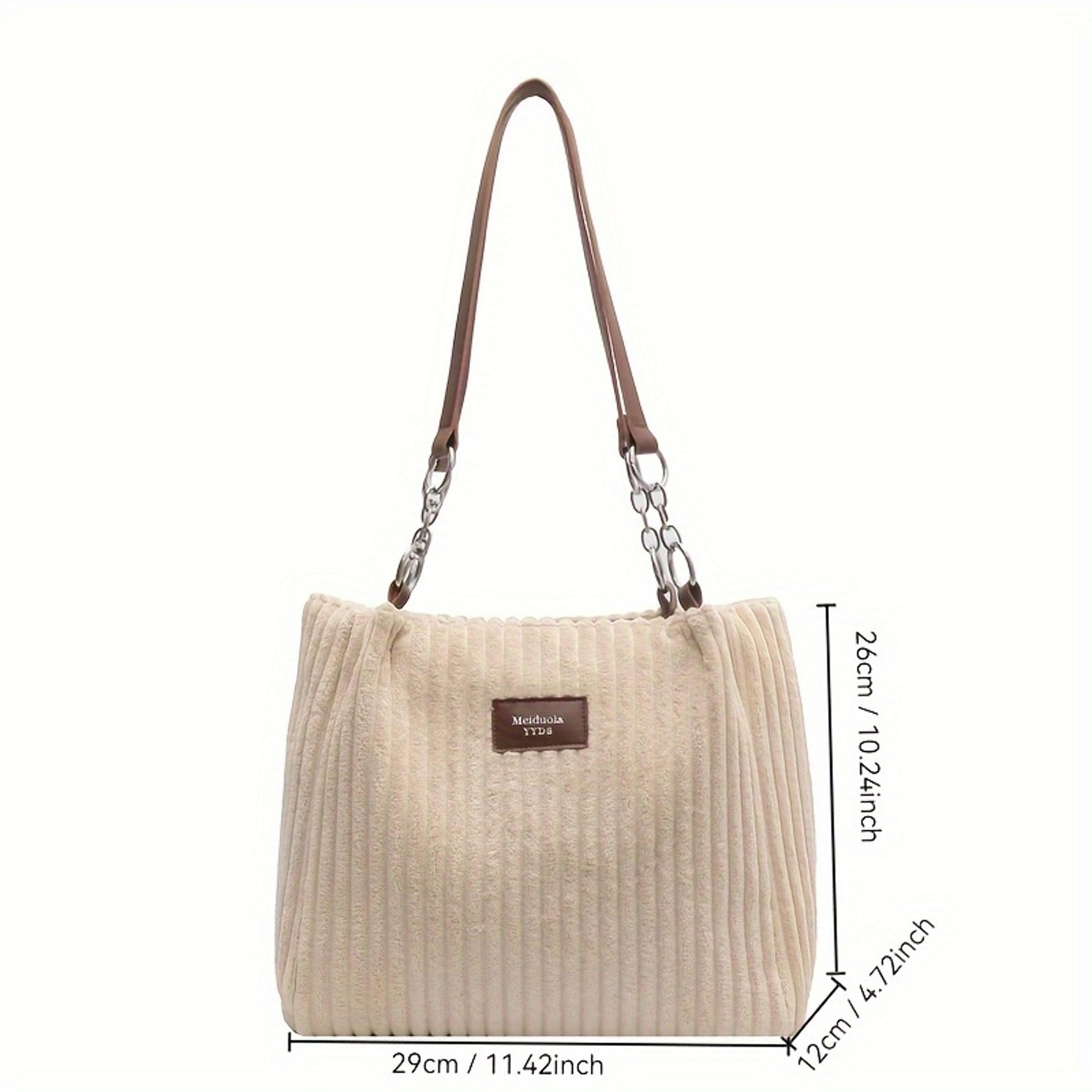 Chic Corduroy Tote Bag For Women  Spacious Work Handbag With Chain Accent 1
