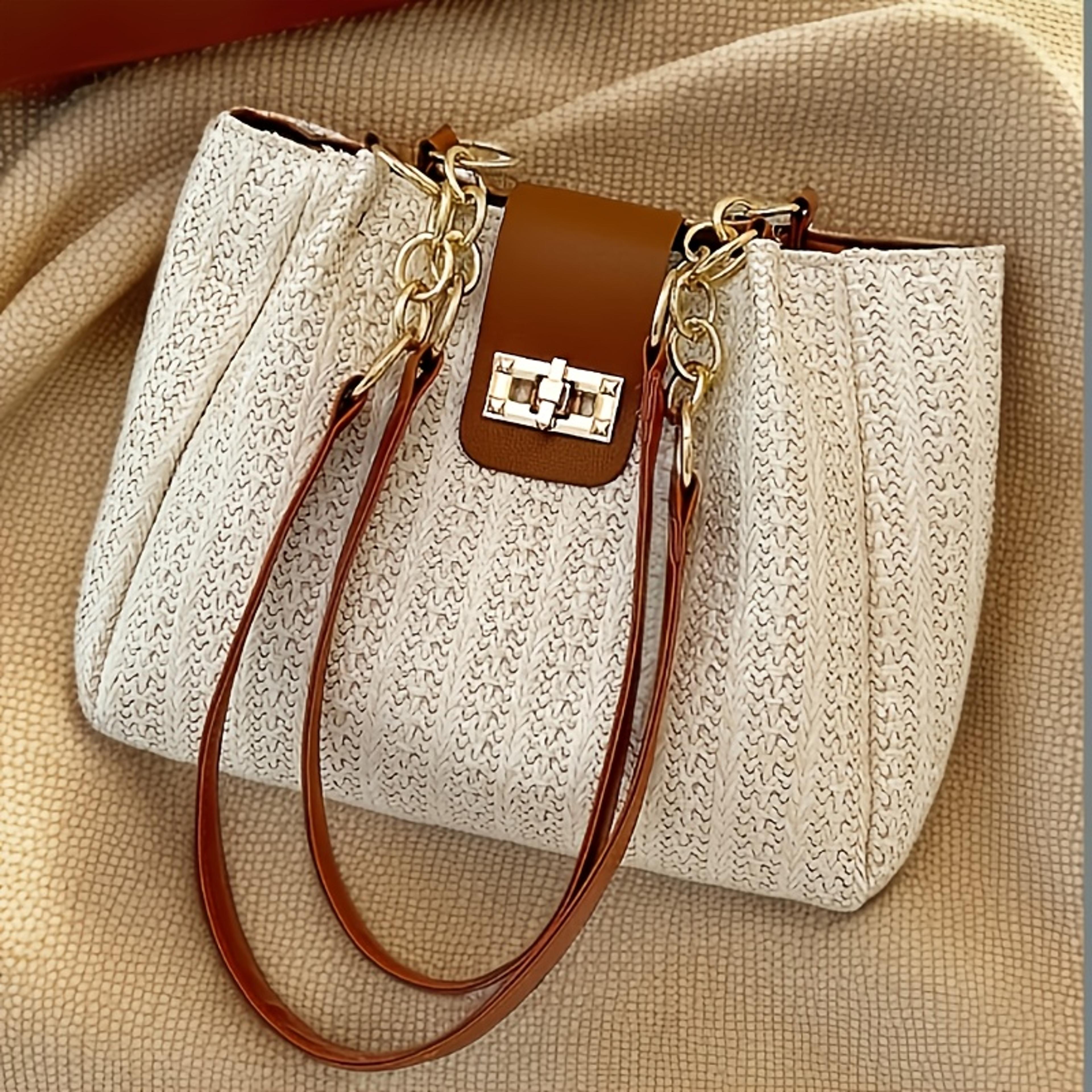 isla woven straw tote bag - large capacity shoulder handbag for beach vacation