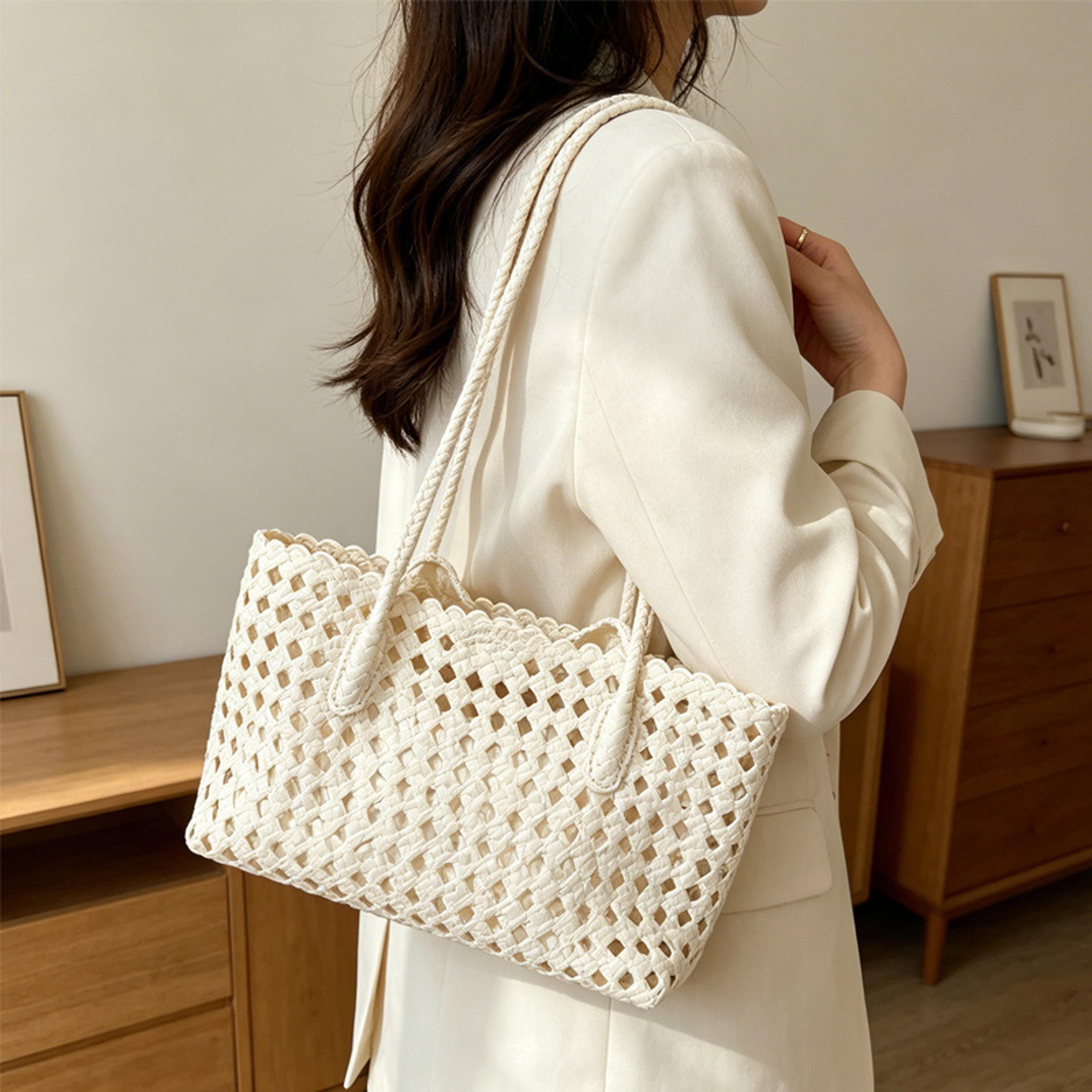 Aura Crochet Summer Mesh Beach Bag  Trendy Resort Vacation Shoulder Handbag 6