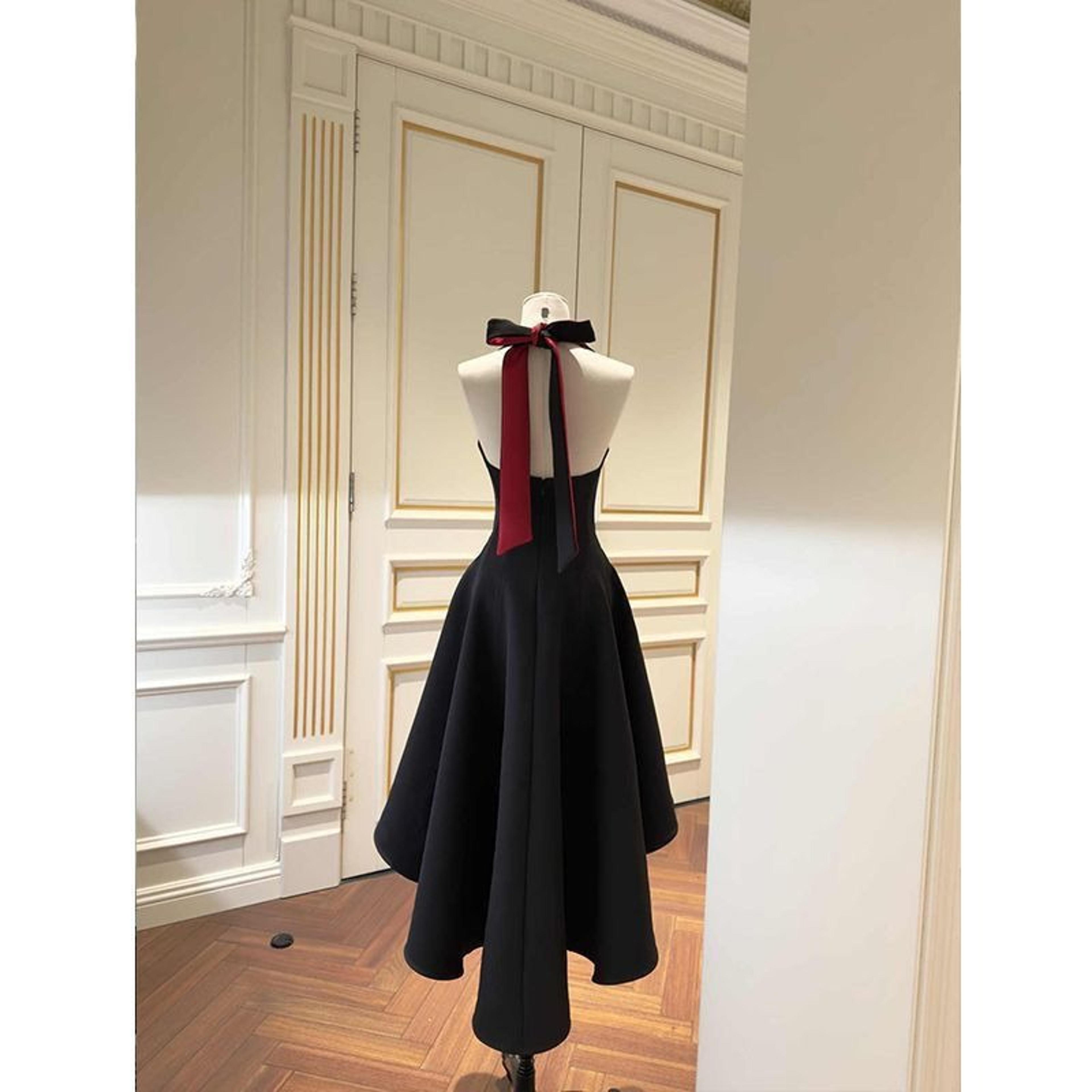 French Vintage Black Patchwork Long Strap Dress  Elegant Sleeveless Bodycon Party Dress 1