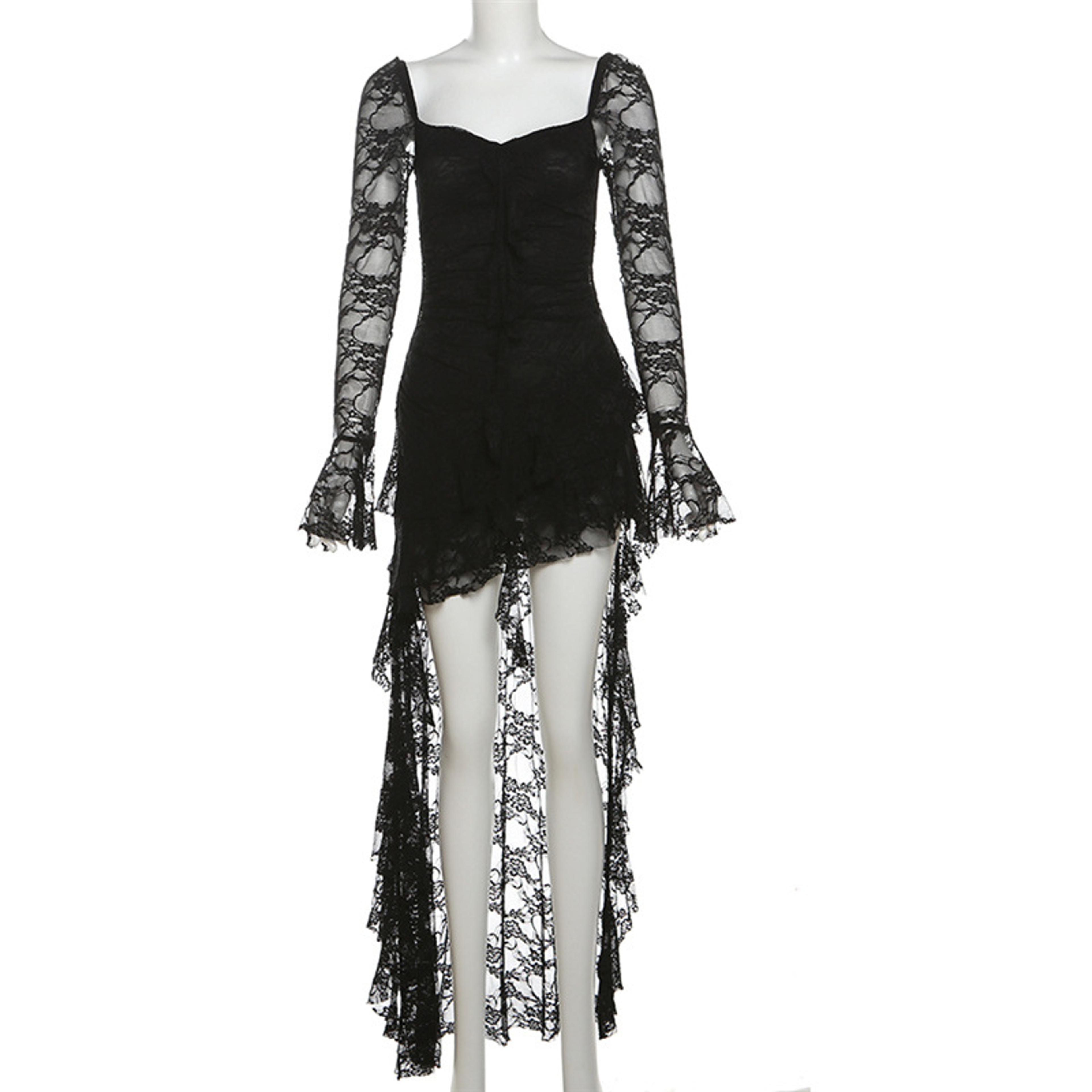 Fairycore Lace Square Neck Gothic Flare Sleeve ALine Dress 3
