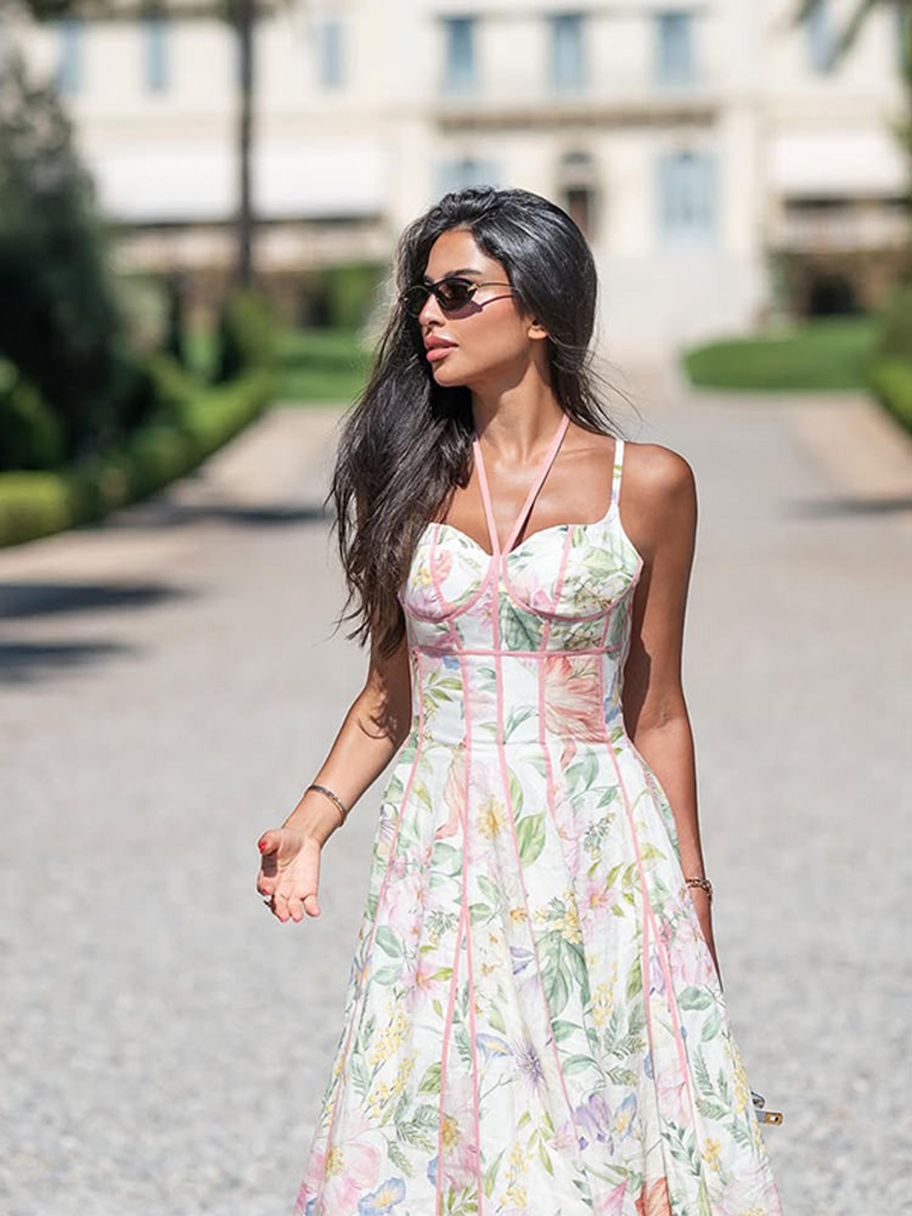 Halter Neck Floral A Line Vacation Dress Elegance 4