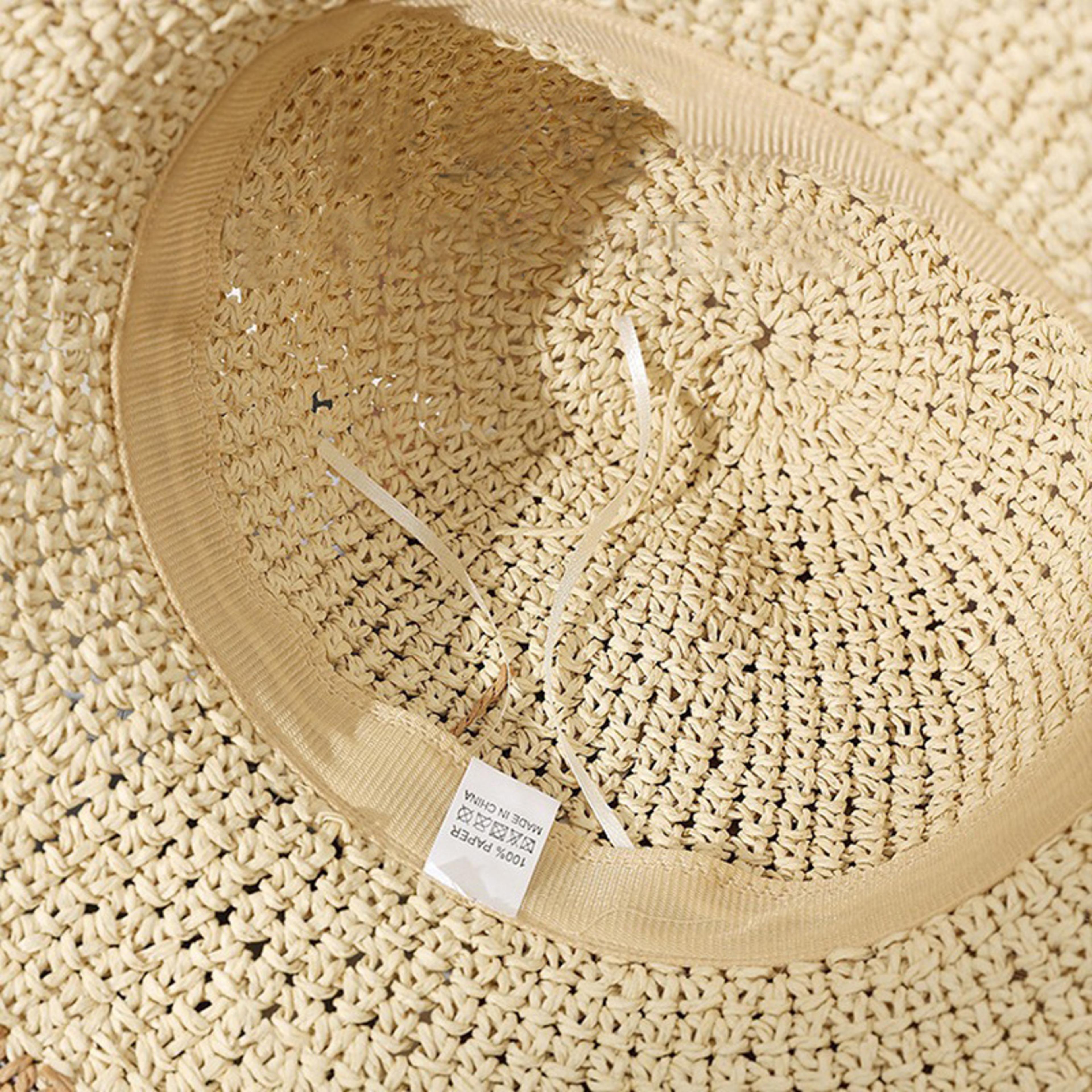Wavy Brim Straw Beach Hat Foldable Wide Brim Sun Hat For Women 4