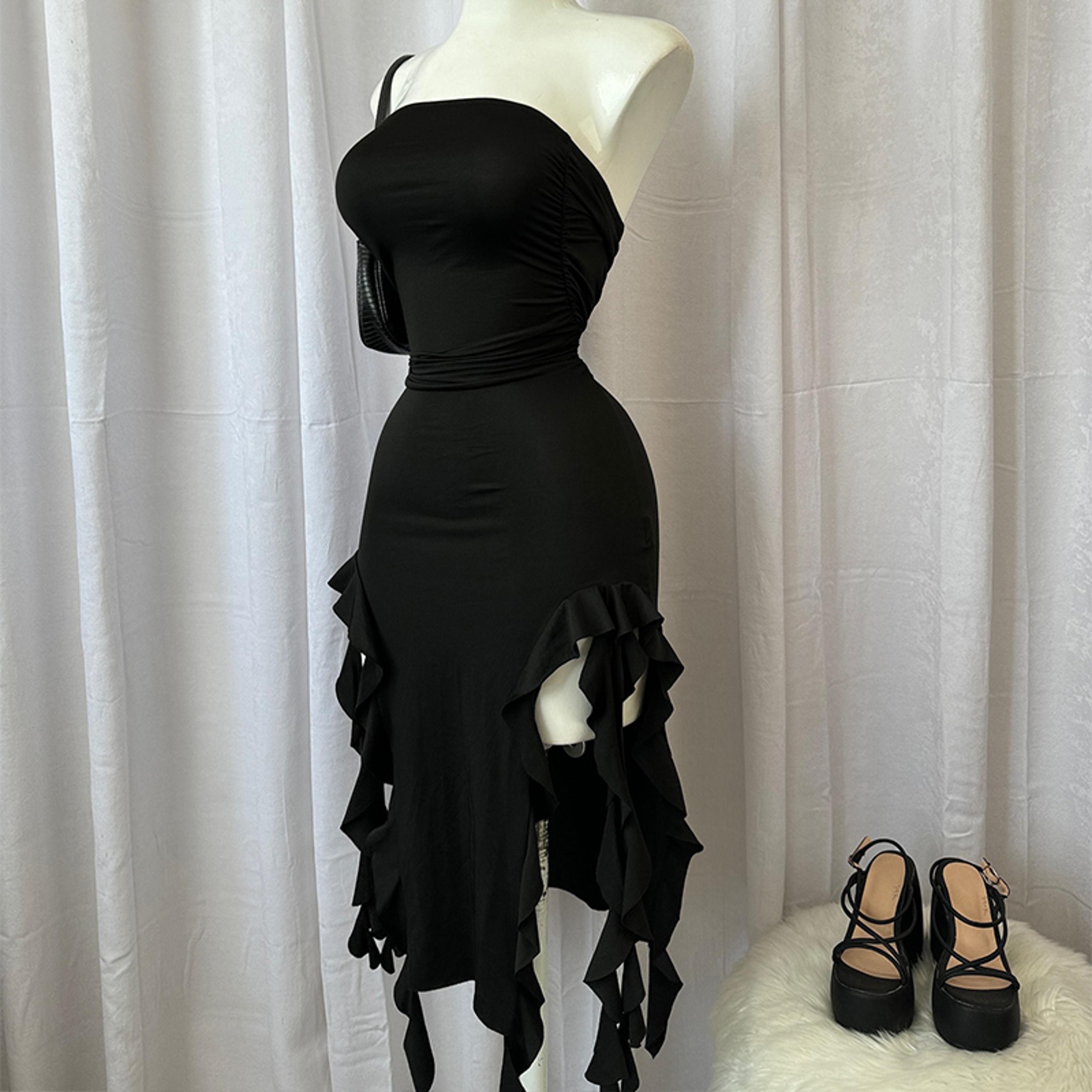 Strapless Backless Mini Party Dress With High Slit And Fold Hemline 5