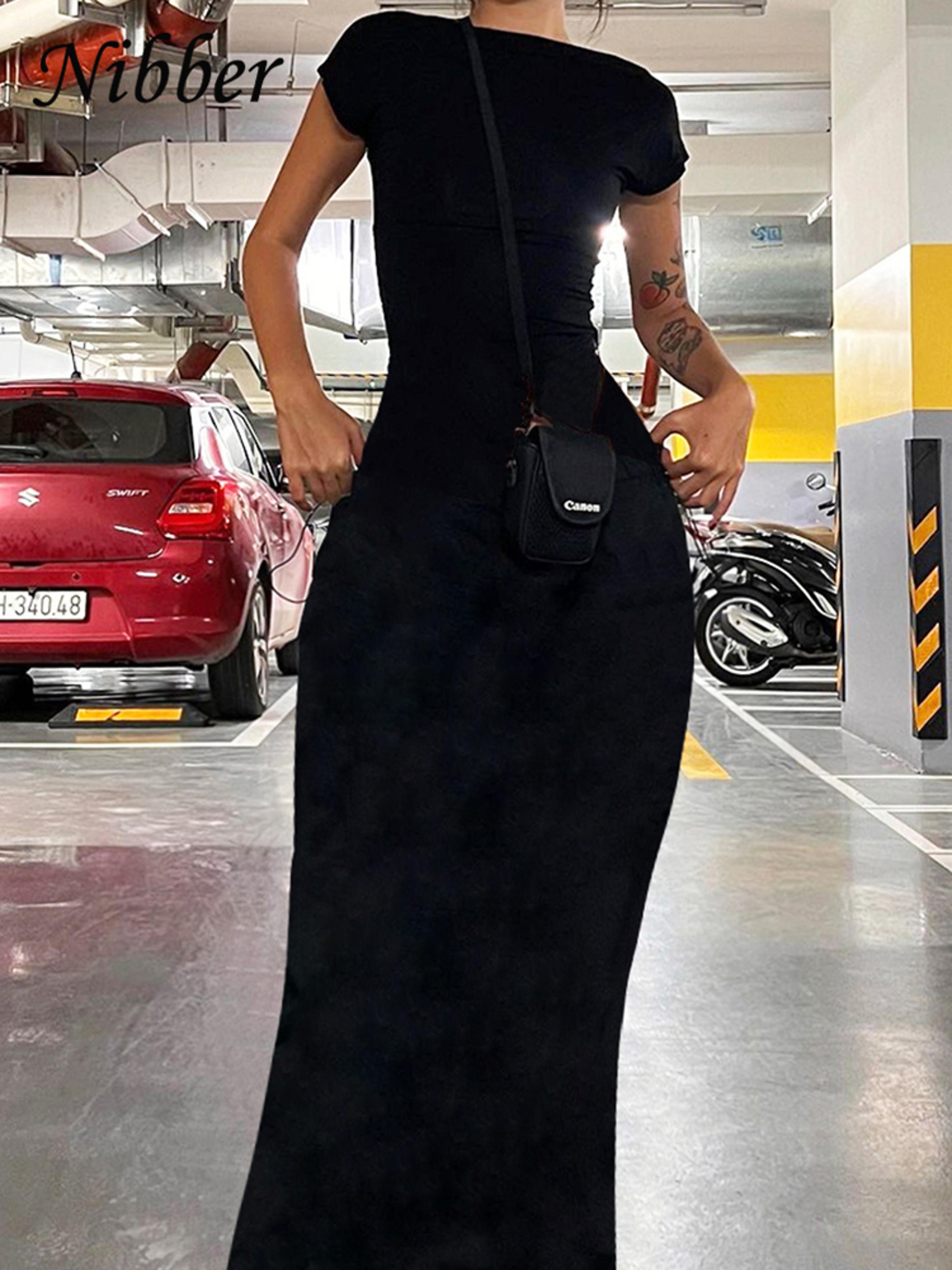 Nibber Backless Maxi Dress  Elegant Short Sleeve Slim Fit Bodycon Long Dress For Women 1