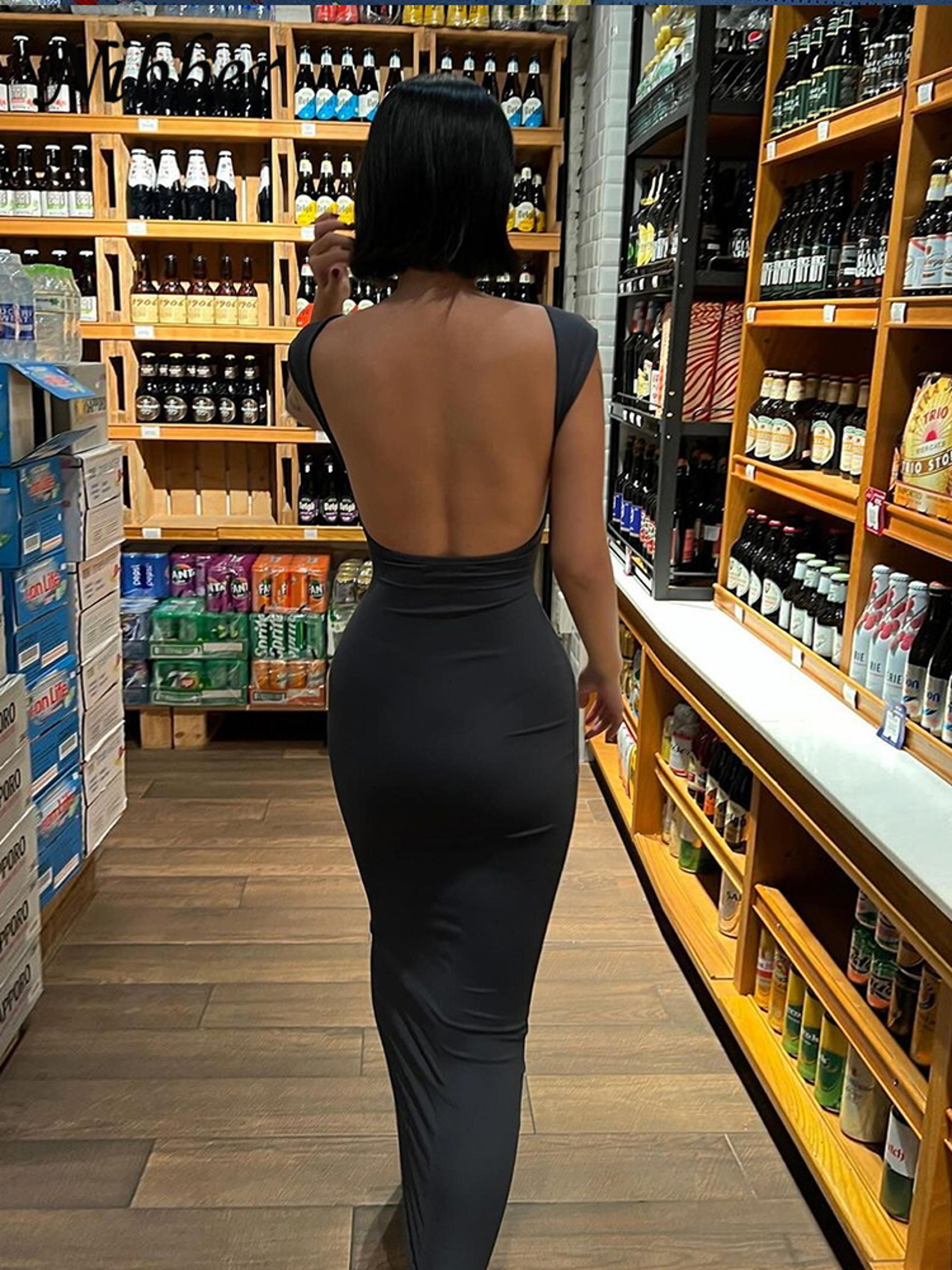 Nibber Backless Maxi Dress  Elegant Short Sleeve Slim Fit Bodycon Long Dress For Women 3