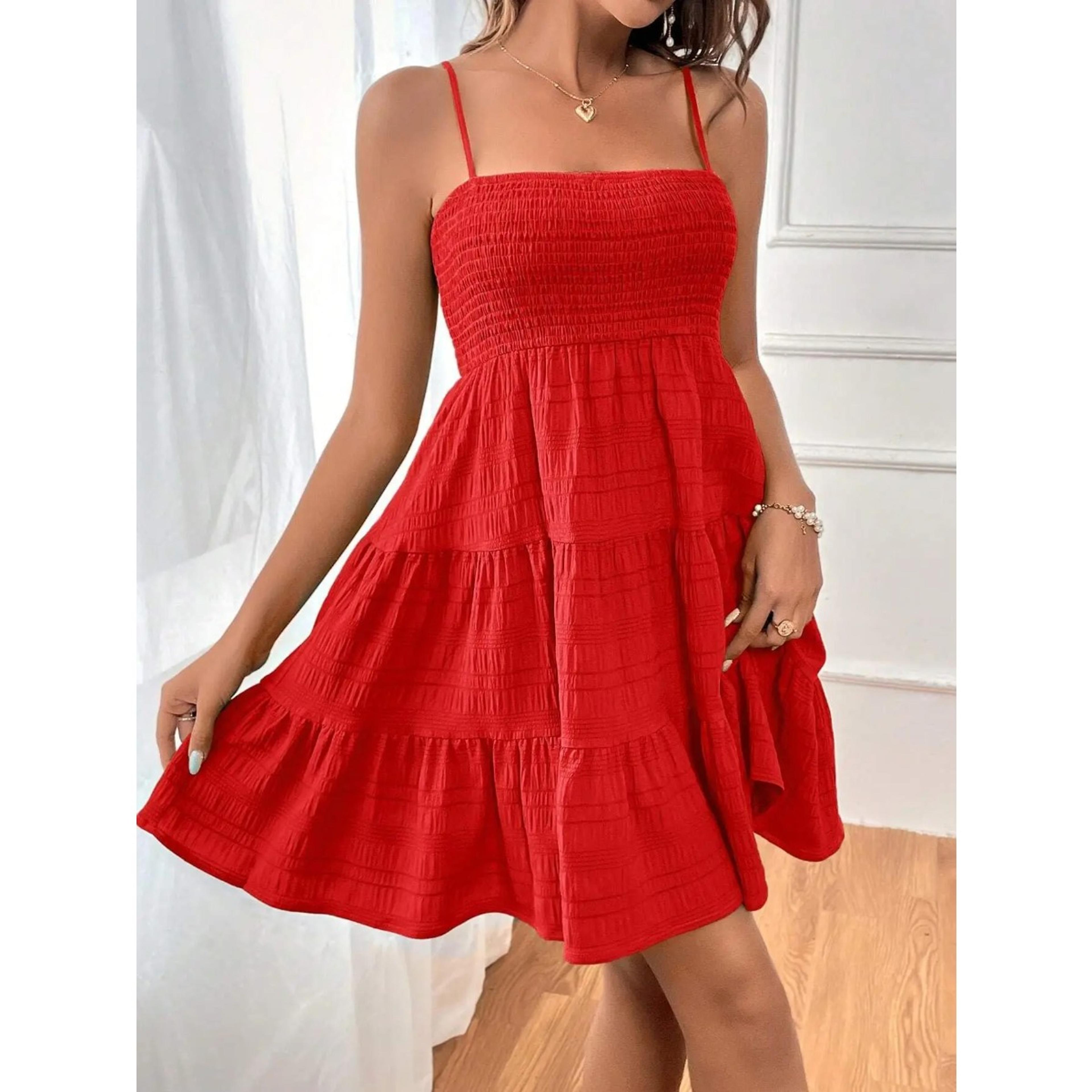 Smocked Bustier Blue Ruffled Tiered Swing Dress  Summer Casual Vacation Beach Mini Sundress 2