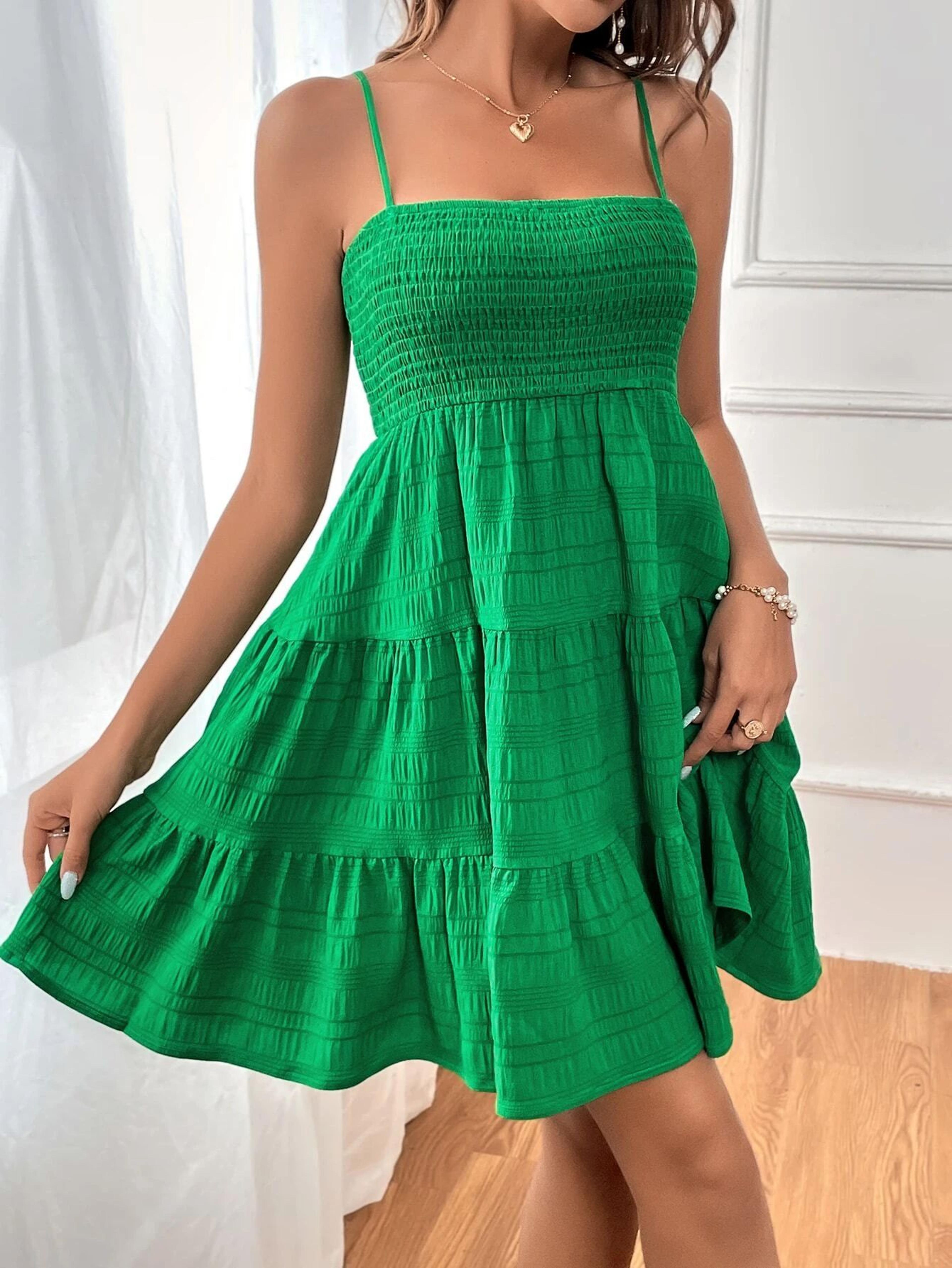 Smocked Bustier Blue Ruffled Tiered Swing Dress  Summer Casual Vacation Beach Mini Sundress 6