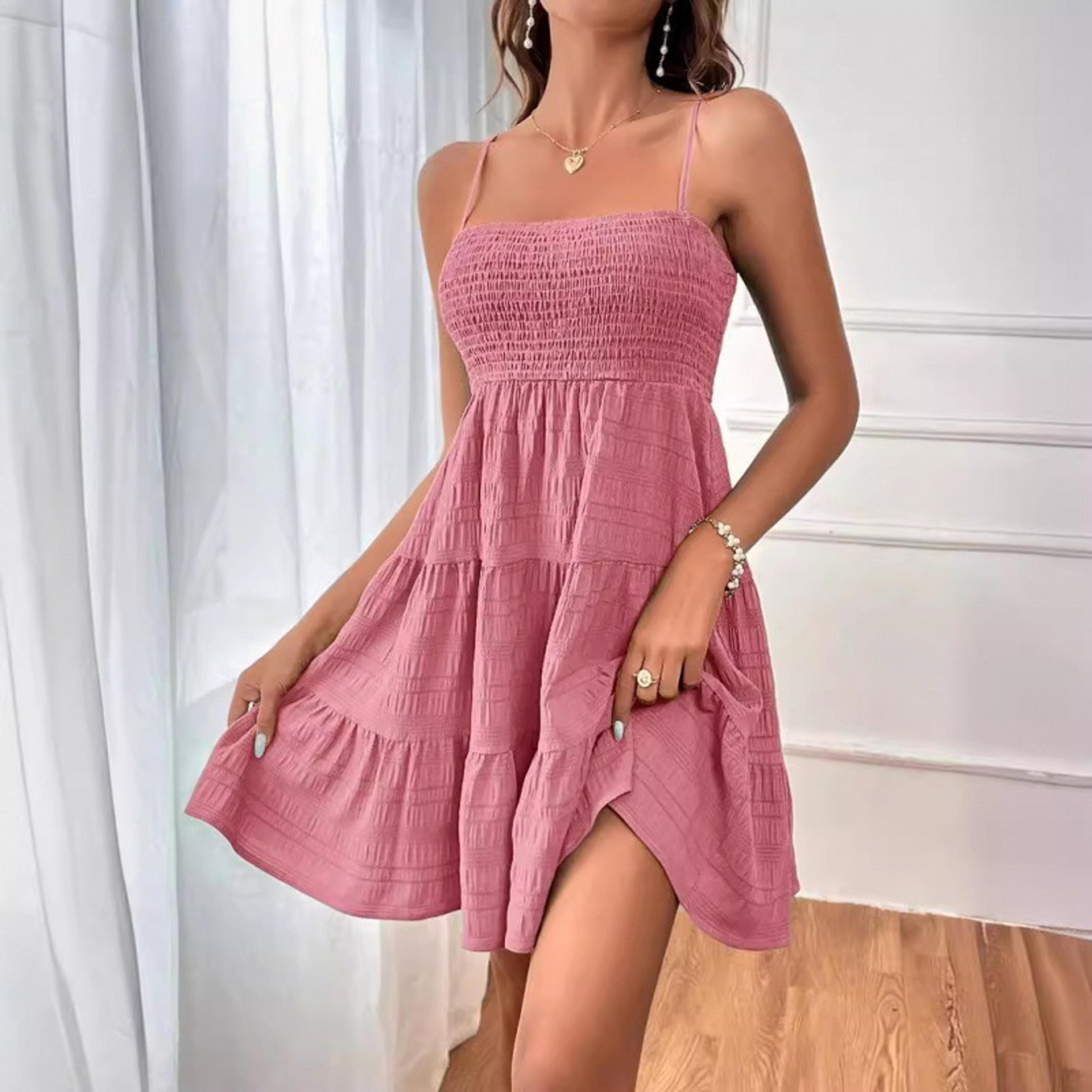 Smocked Bustier Blue Ruffled Tiered Swing Dress  Summer Casual Vacation Beach Mini Sundress 9