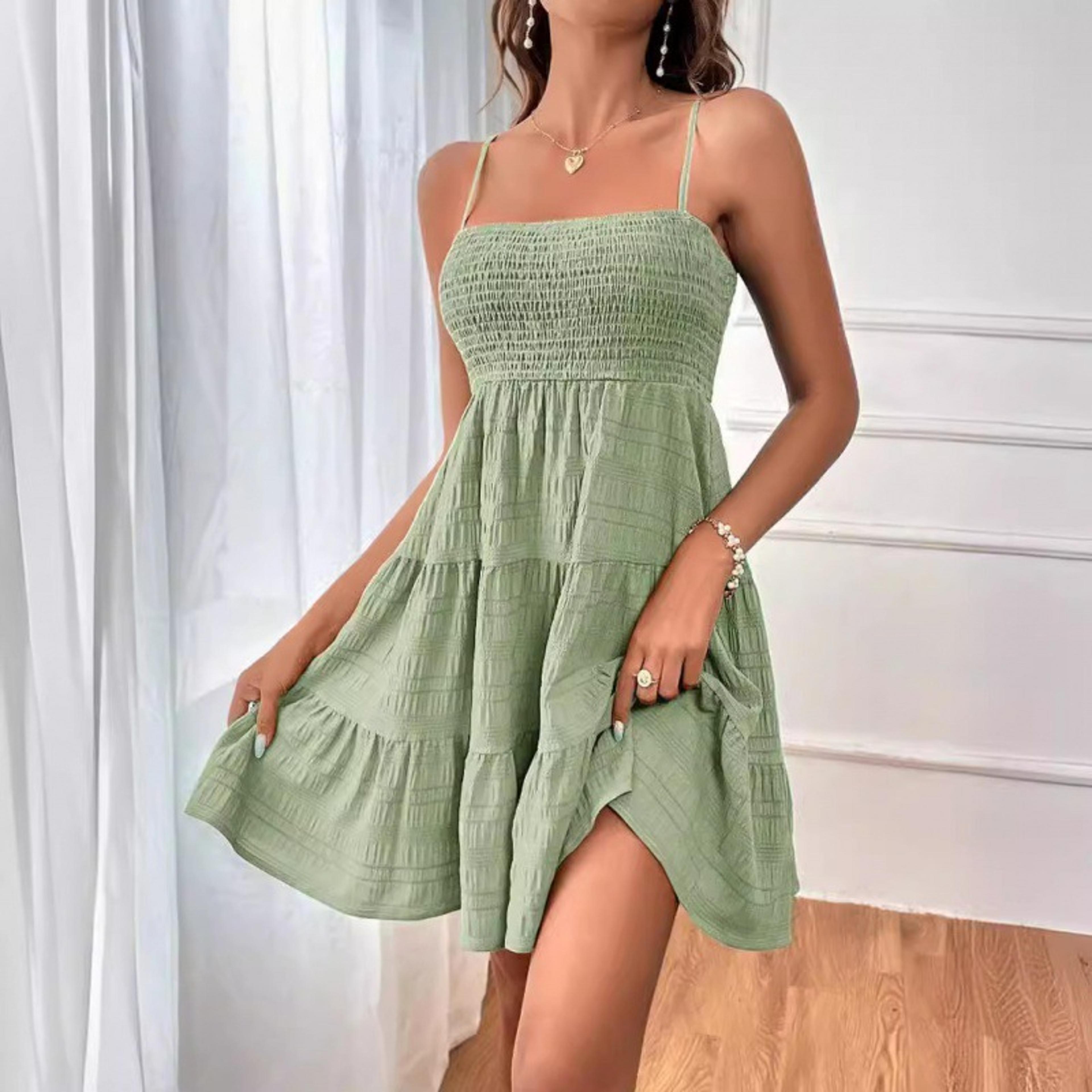 Smocked Bustier Blue Ruffled Tiered Swing Dress  Summer Casual Vacation Beach Mini Sundress 11