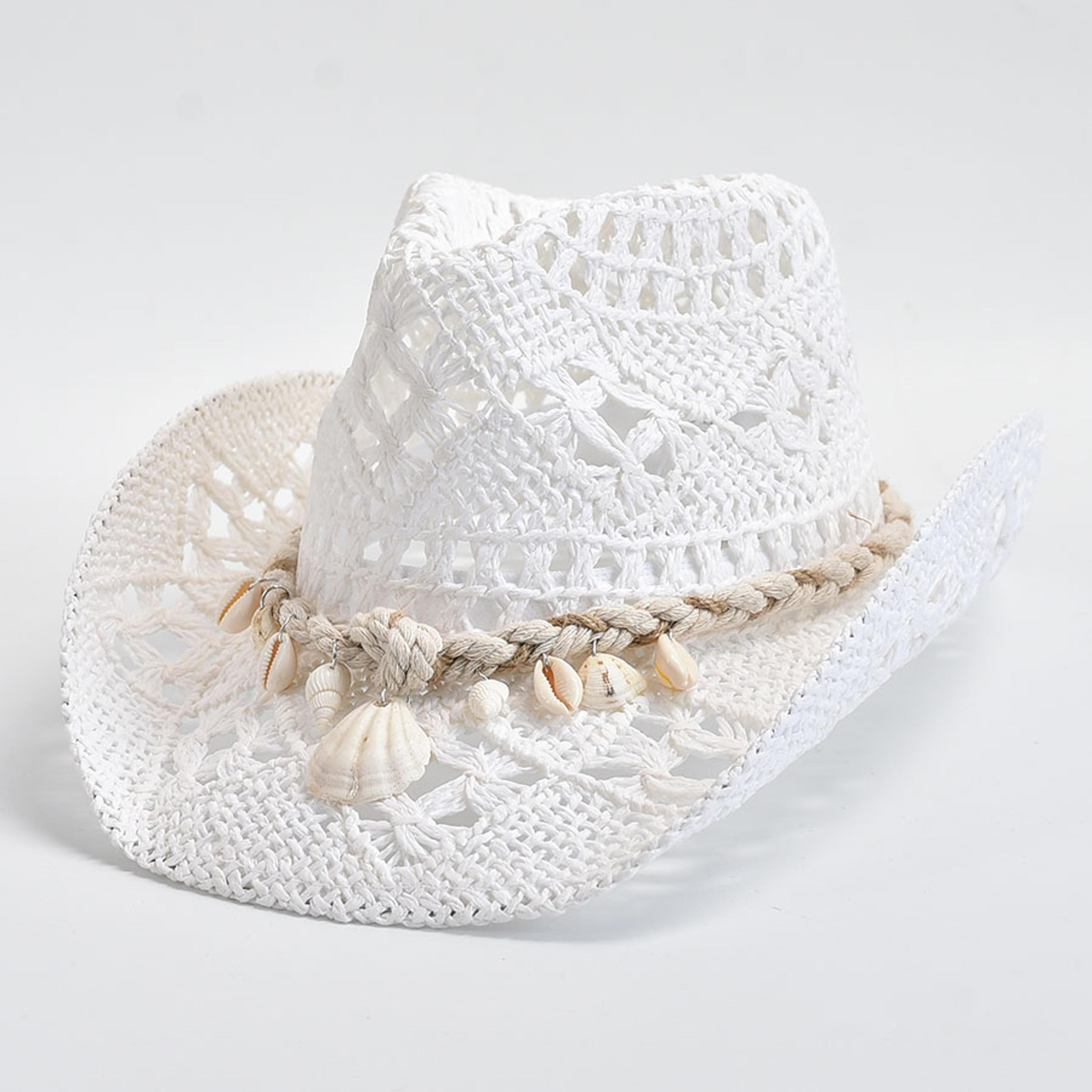 aura shell woven women's wide brim straw beach hat